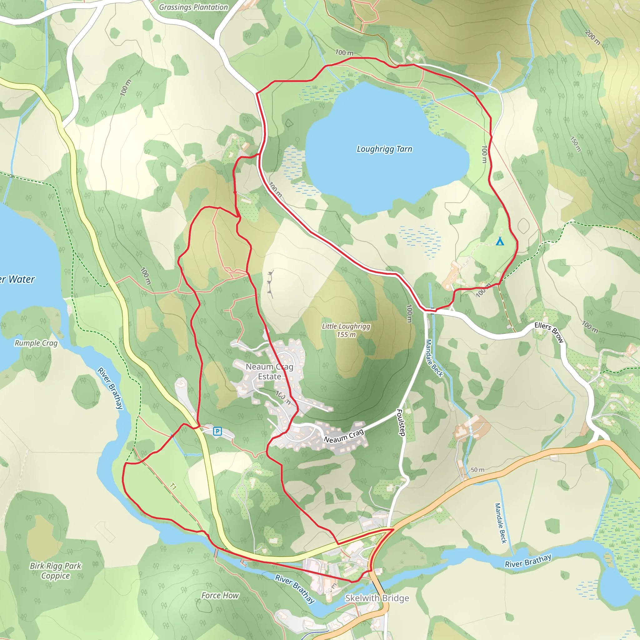 Loughrigg Tarn, Brathay and Silverthwaite Loop mobile static map