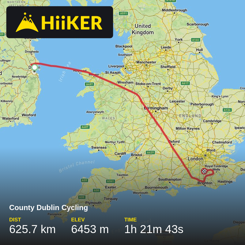 A map preview of the recording County Dublin Cycling.