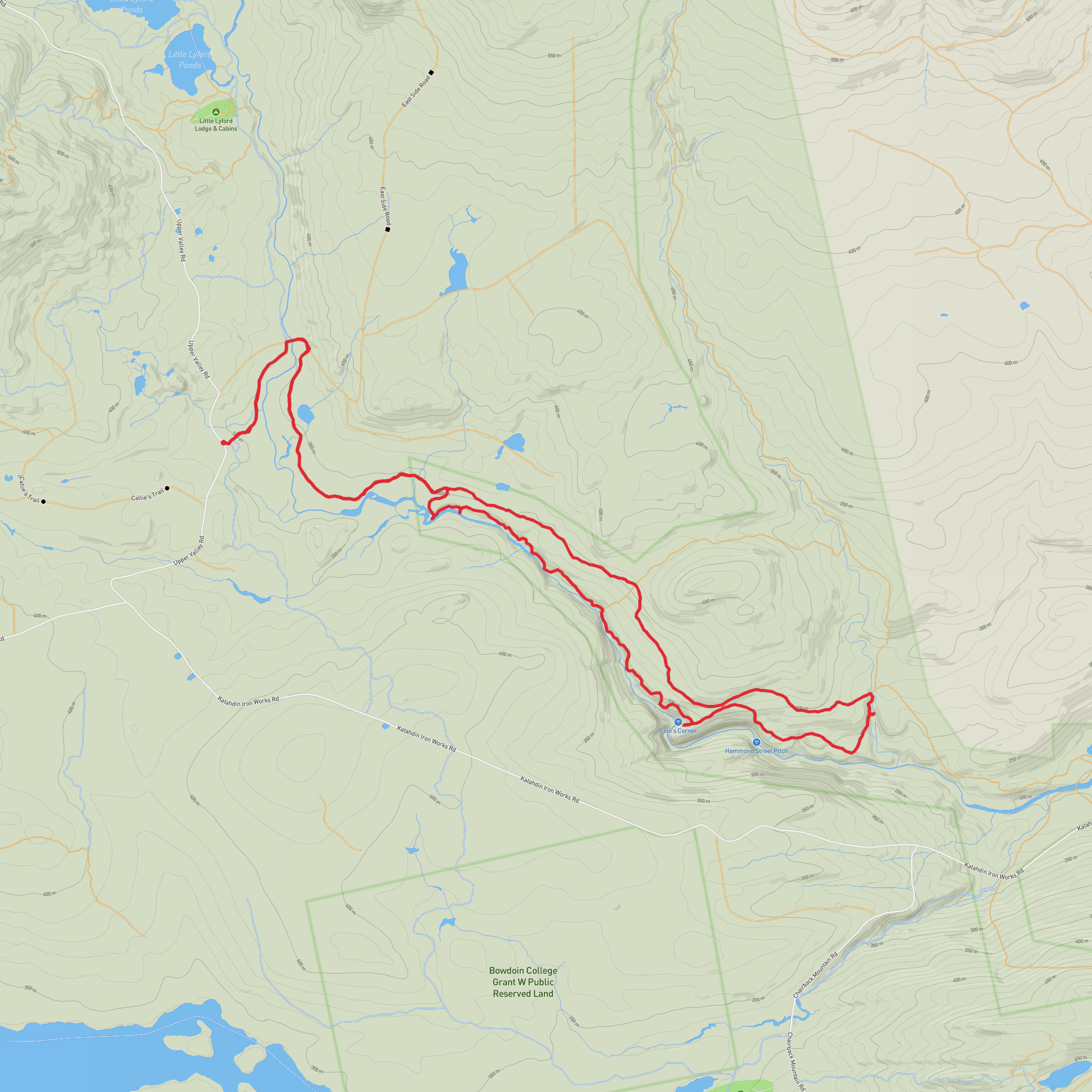 Stair Falls, Billings Falls, Buttermilk Falls, Screw Auger Falls via Rim Trail and Pleasant River Tote Road mobile static map