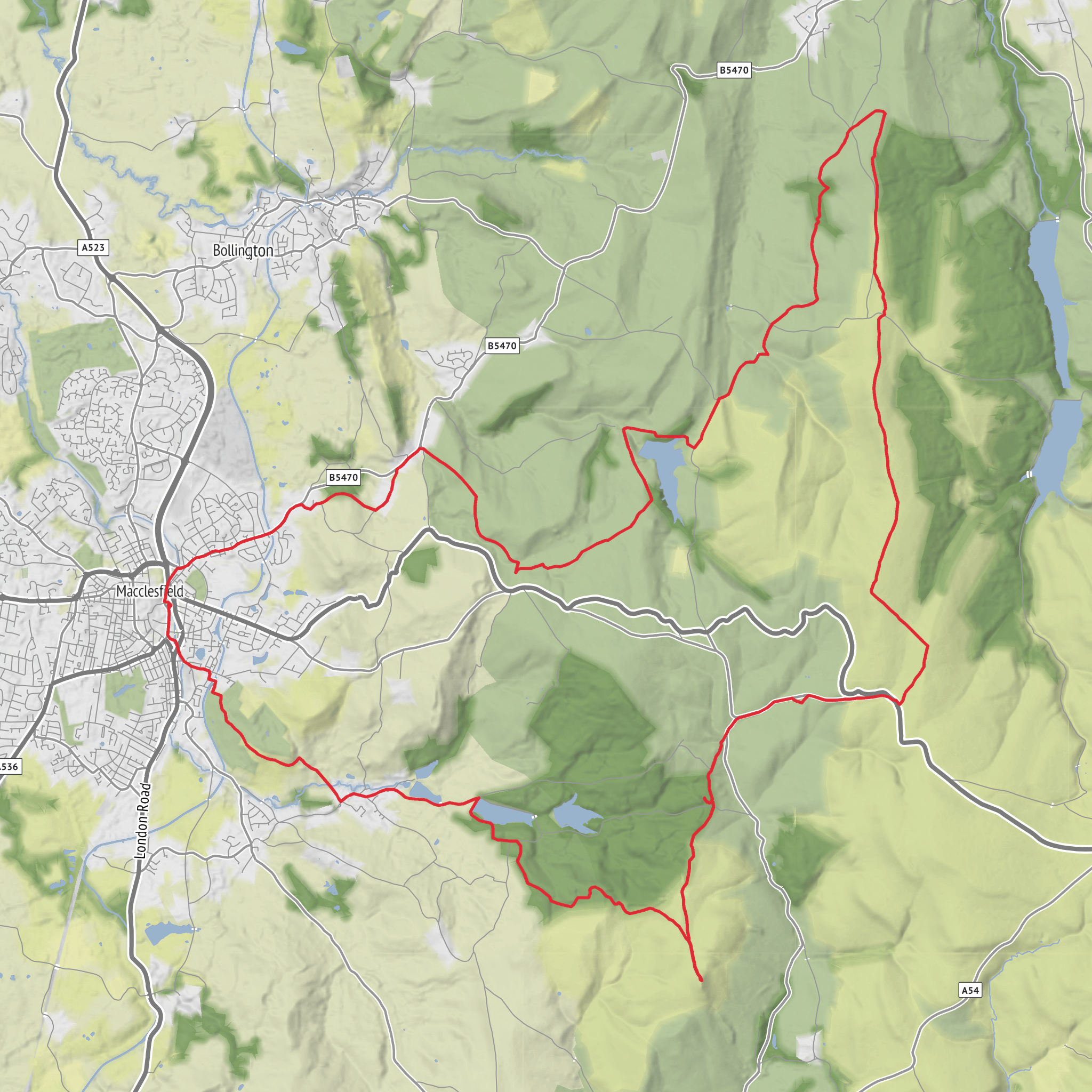 Ridgegate Reservoir, Shutlingsloe, Shining Tor and Lamaload Reservoir Loop mobile static map
