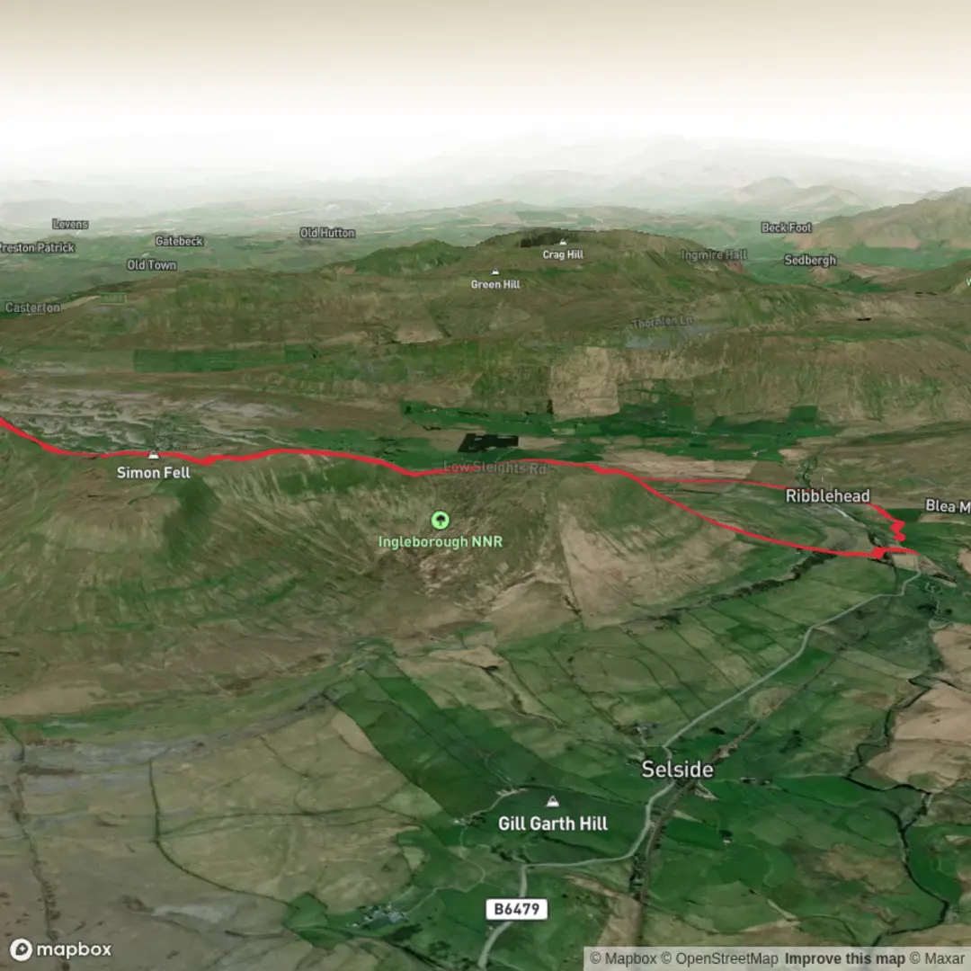 An image depicting the trail Park Fell, Simon Fell and Ingleborough and its surrounding area.