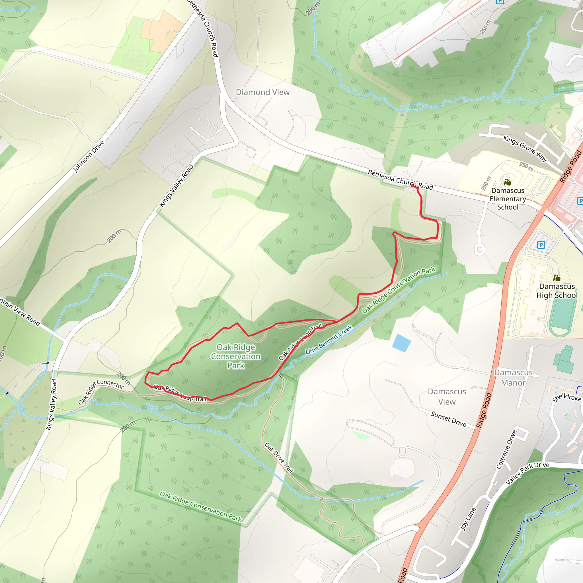Oak Ridge and Bethesda Church Loop Trail mobile static map