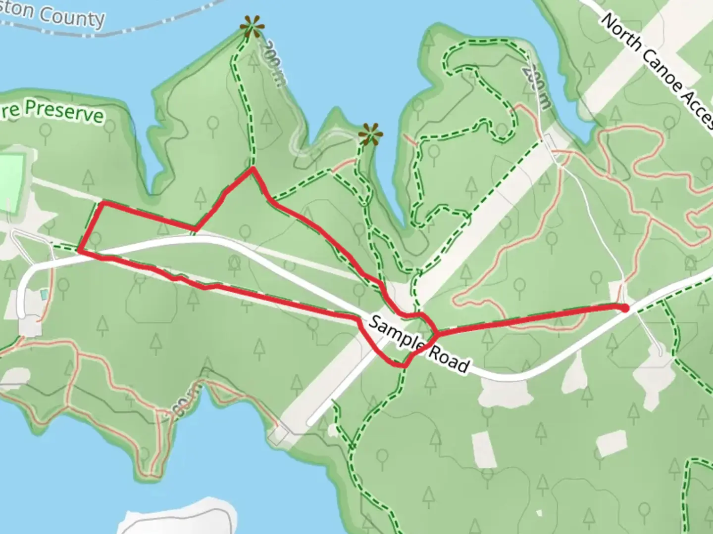 An image depicting the trail Shady, Catawba and Connector Loop Trail and its surrounding area.