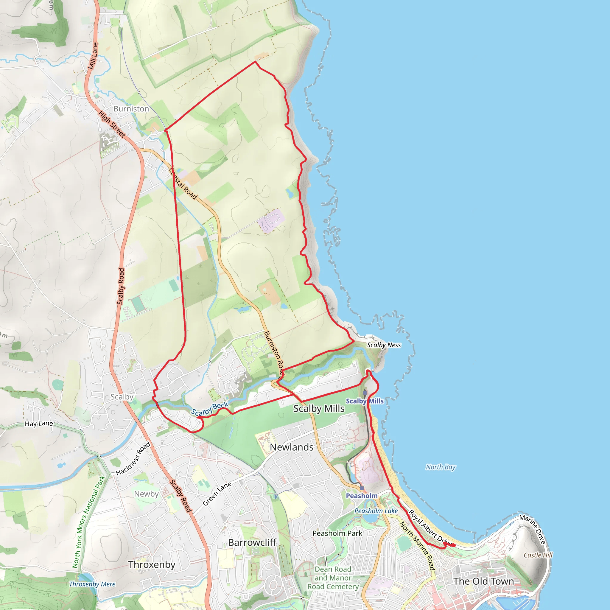 Newby and Scalby Country Park and Burniston Country Park Loop mobile static map