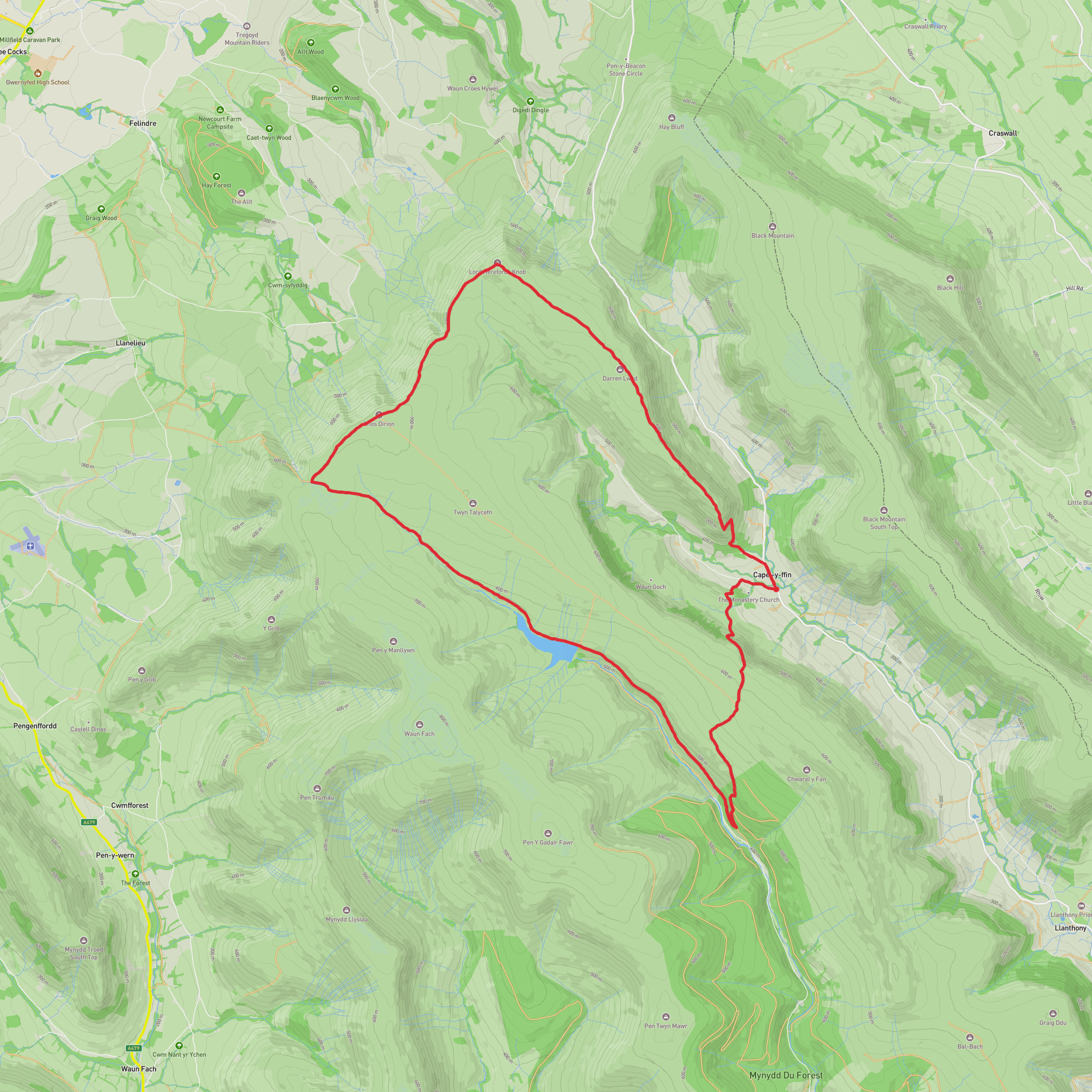 Capel Y Finn, Grwyne Fawr Reservoir and Twmpa circular mobile static map