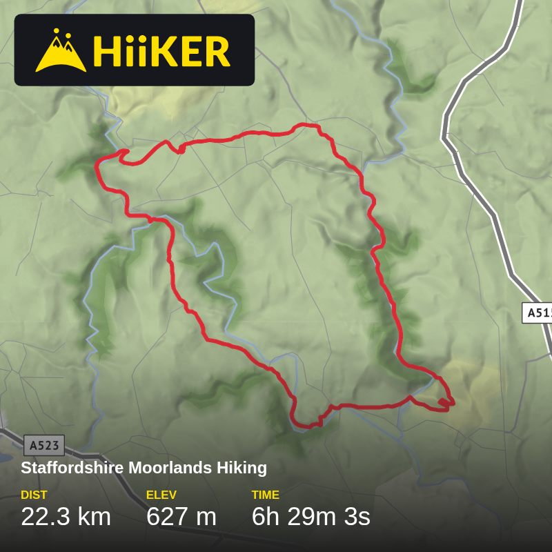 A map preview of the recording Staffordshire Moorlands Hiking.