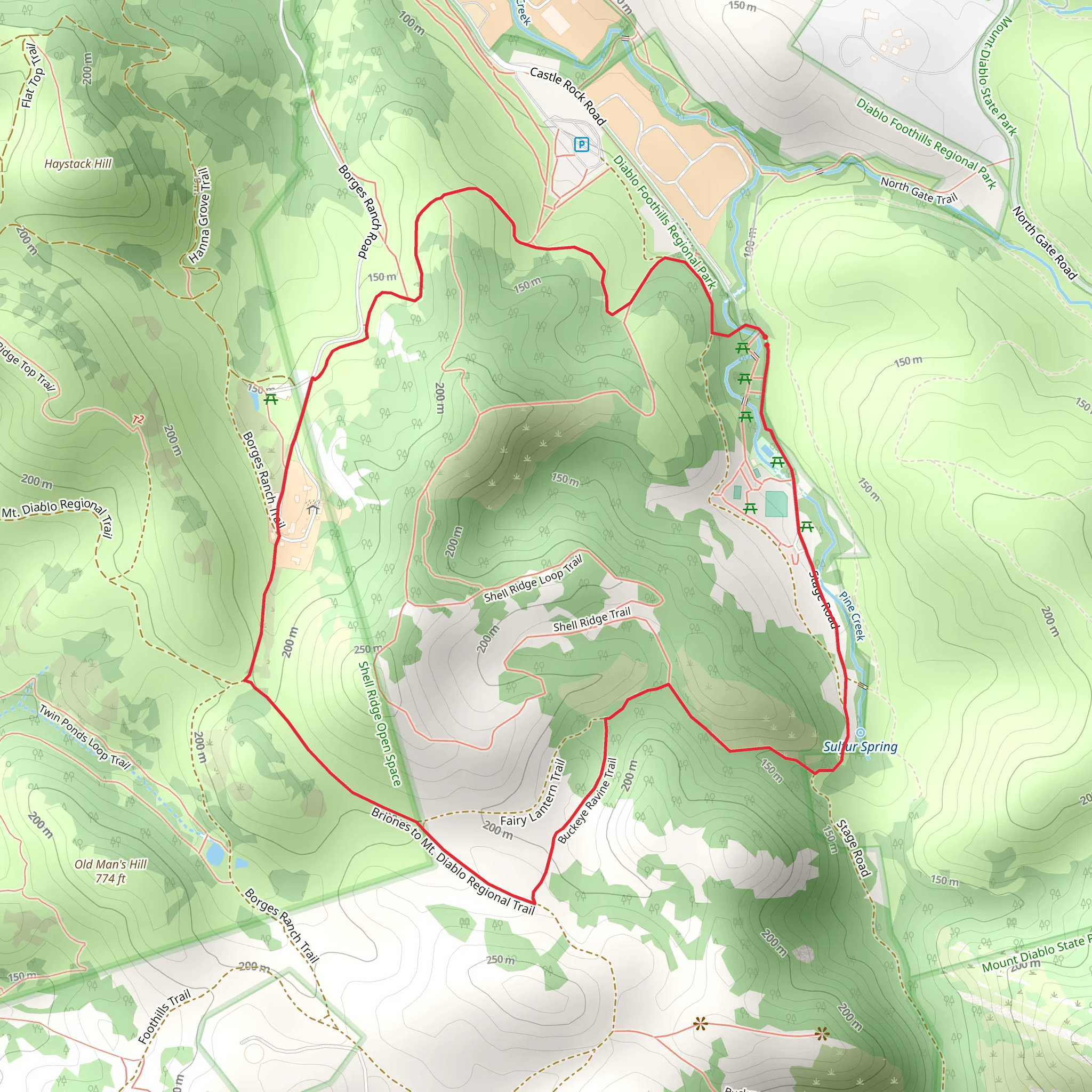 Stage Road, Buckeye Ravine and Borges Ranch Loop Trail mobile static map