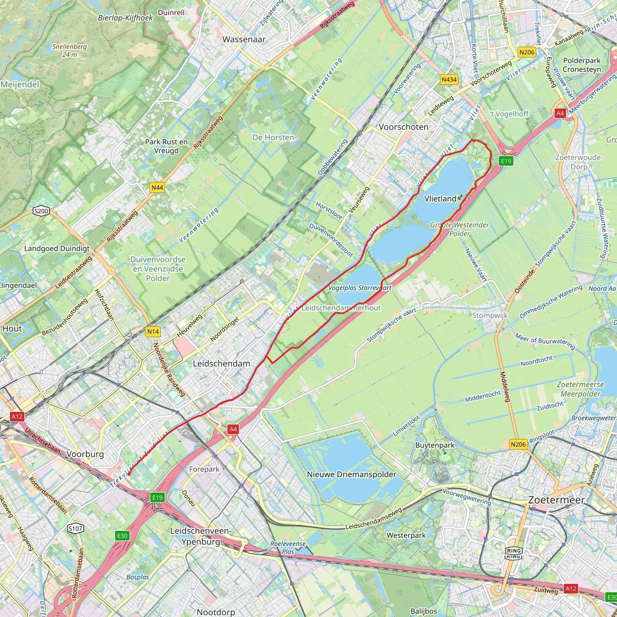 Vogelplas Starrevaart and Vlietland via Duinwaterpad and Hofpolderpad mobile static map