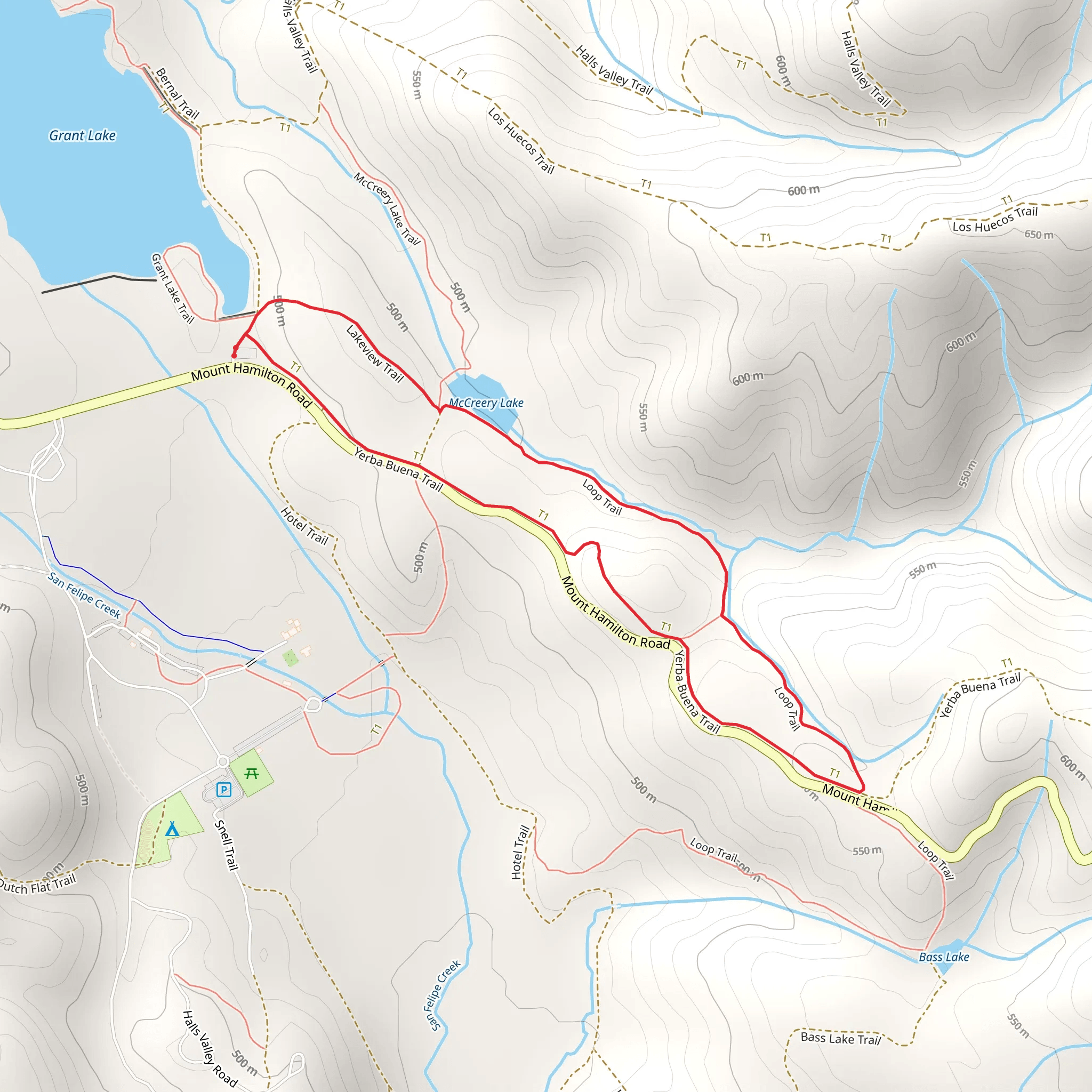 Lakeview, McCreery Lake and Yerba Buena Loop Trail mobile static map