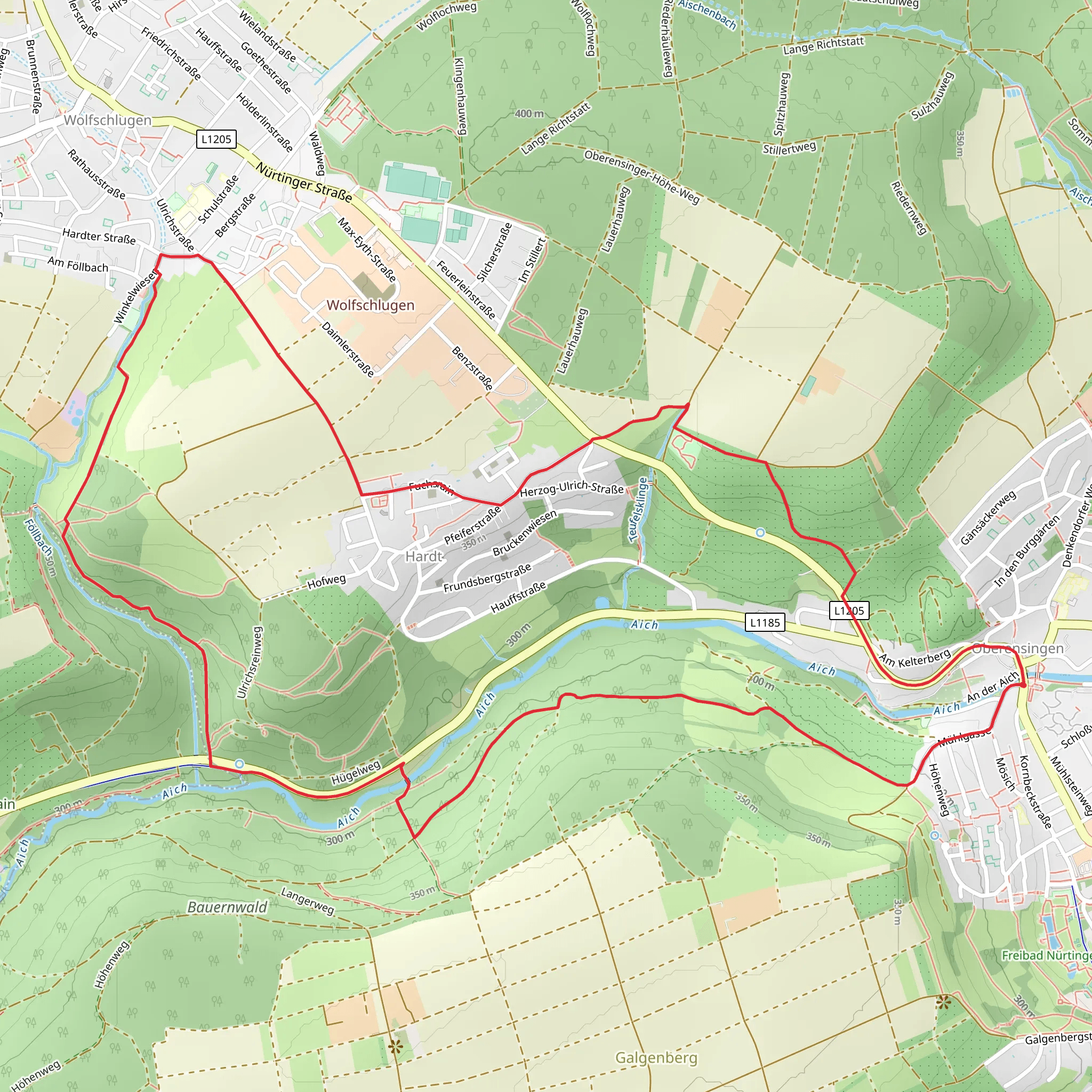 Aich via Föllbachweg and Hochgehblickt mobile static map