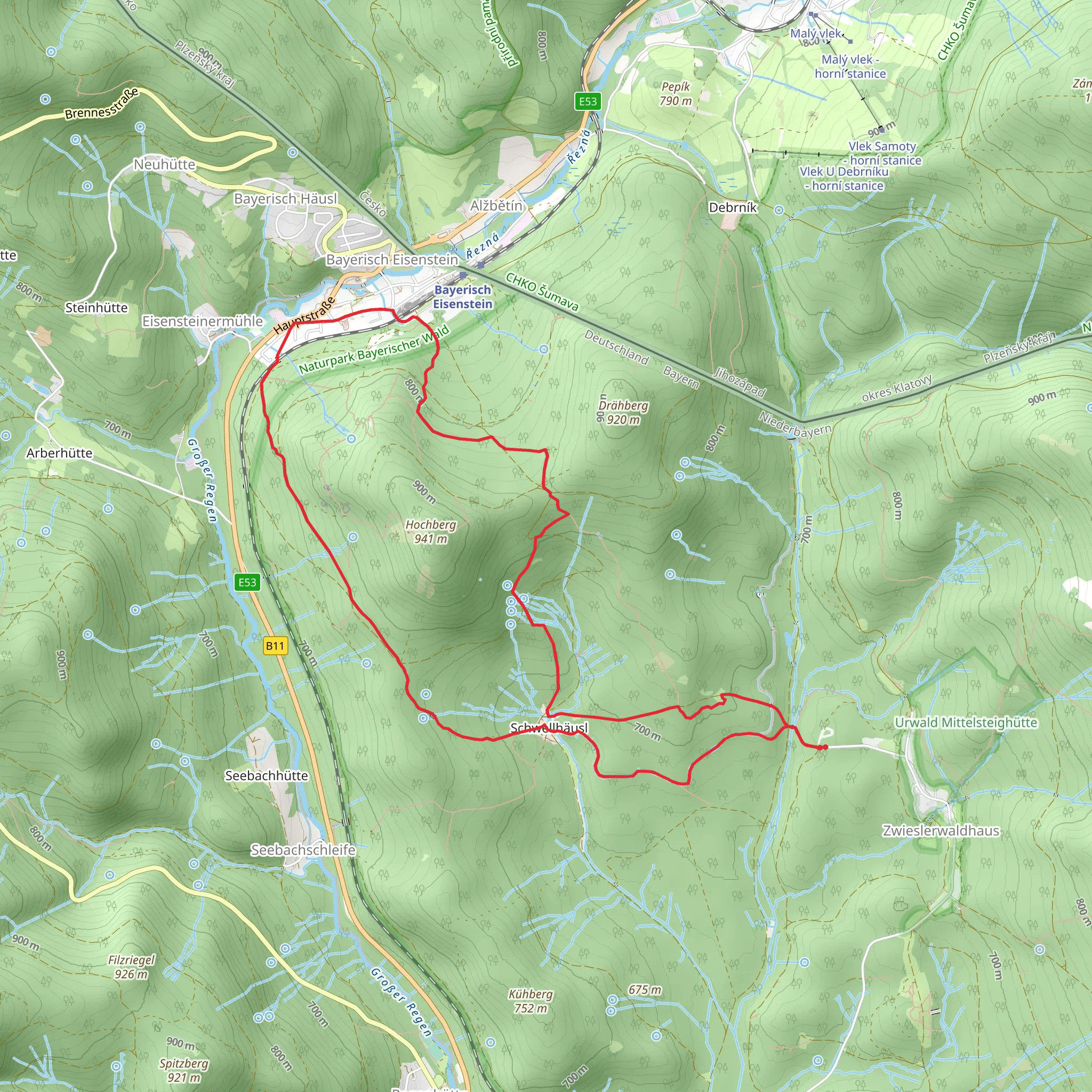 Hans-Watzlik Hain and Schmalzbachschwelle via Bussard and Schwarzstorch mobile static map