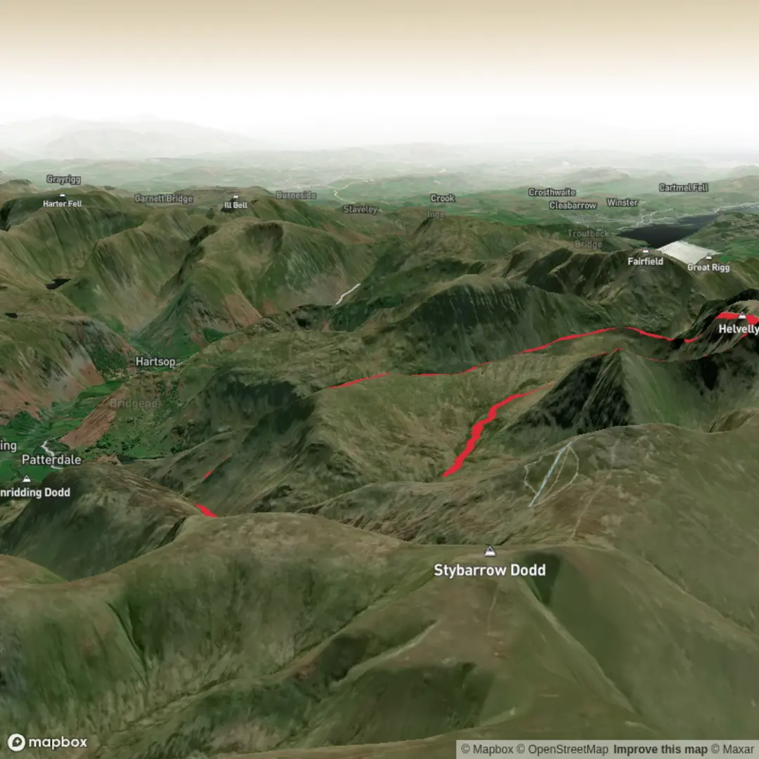An image depicting the trail Striding Edge and Helvellyn Loop and its surrounding area.