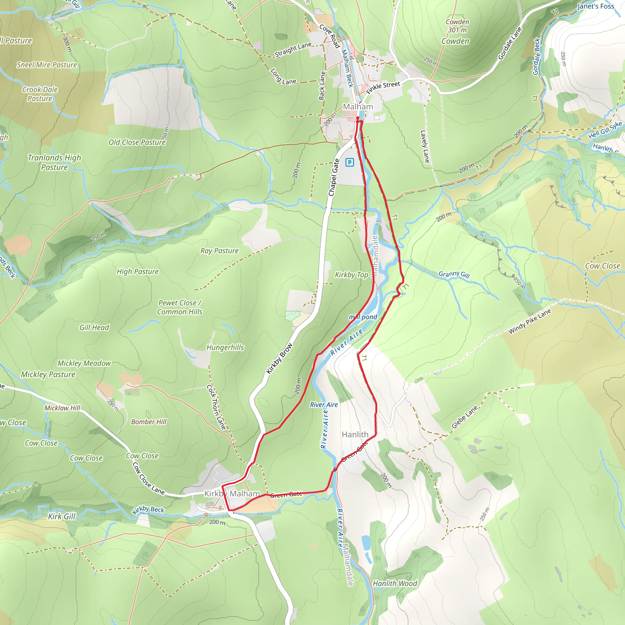 The River Aire and Kirkby Malham from Malham mobile static map