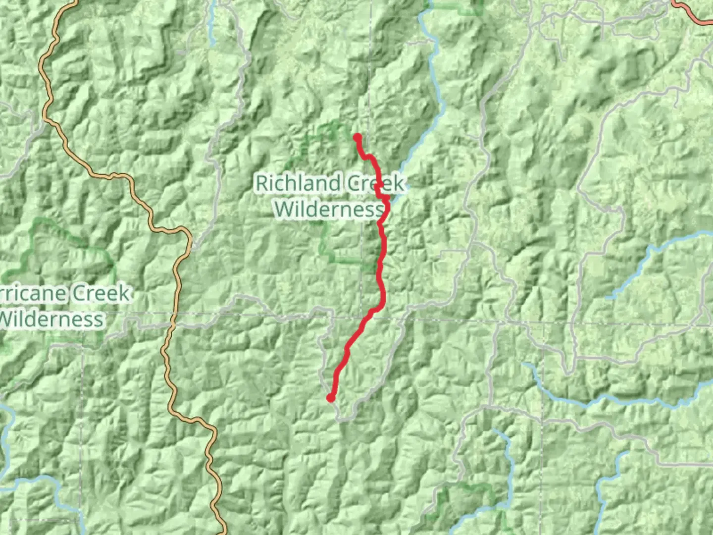 An image depicting the trail Richland Creek Road and its surrounding area.