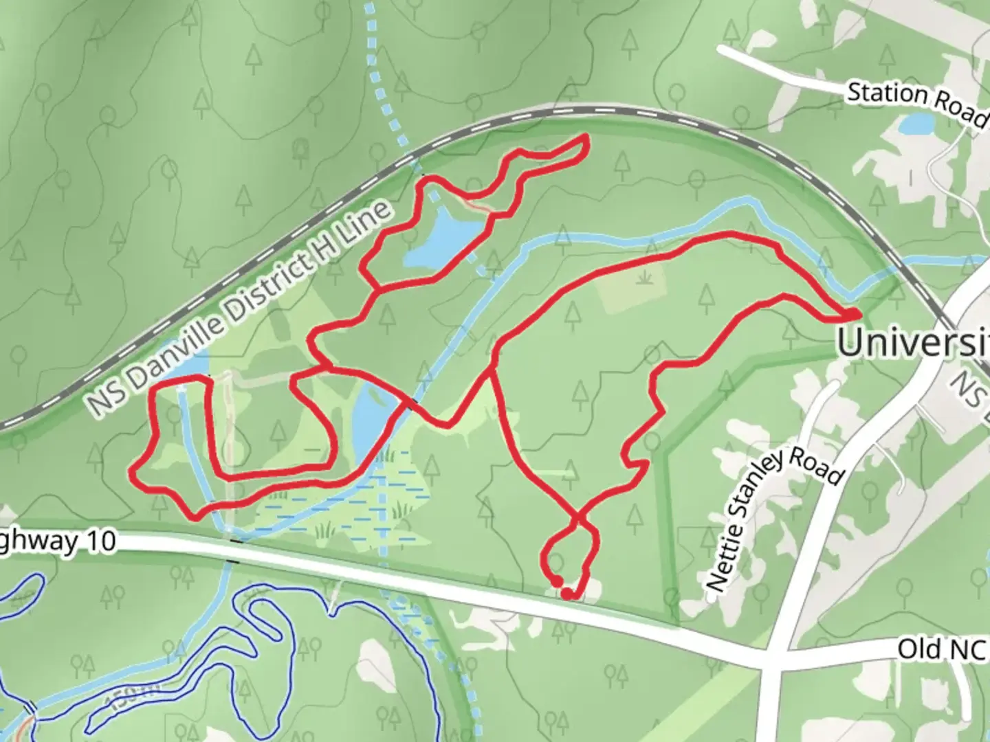 An image depicting the trail Stony Creek Bluff, Cemetery Connector and Dairy Farm Loop Trail and its surrounding area.