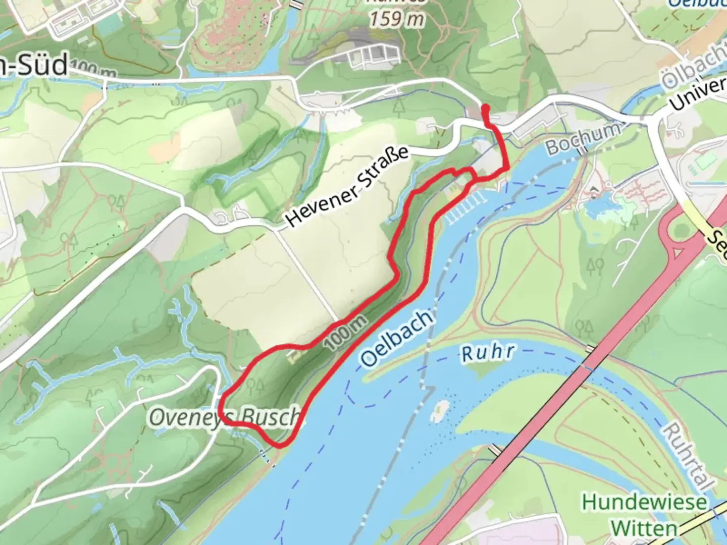 An image depicting the trail Ruhrlandheim and Auf dem Kalwes Loop via O Rund um Stiepel and its surrounding area.