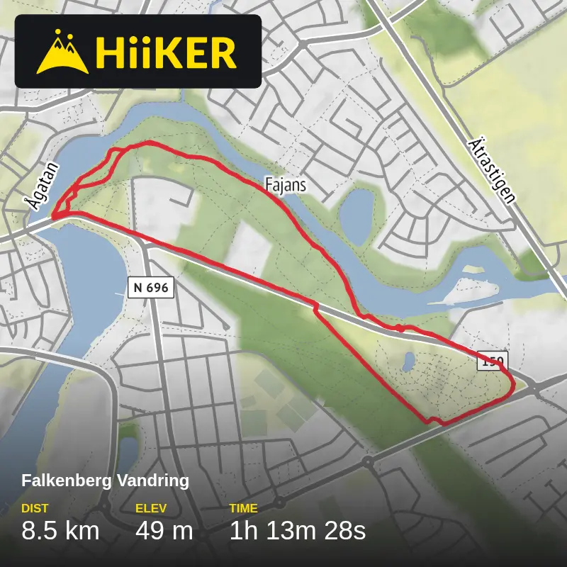A map preview of the recording Falkenberg Vandring.