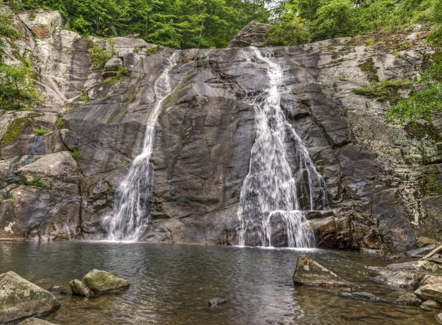 An image depicting the trail Upper White Oak Falls via Whiteoak Canyon Trail and its surrounding area.