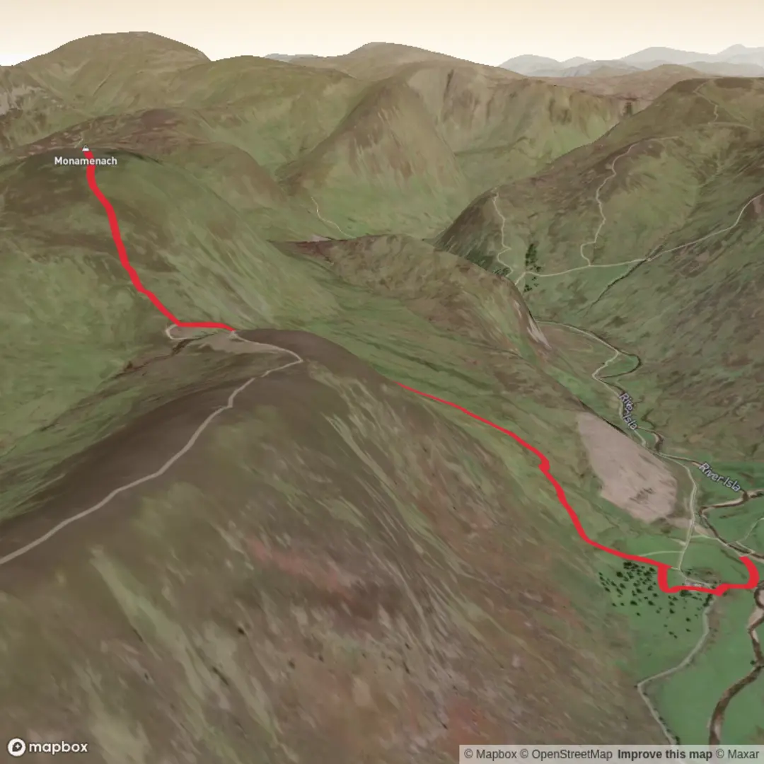 An image depicting the trail Monamenach Out and Back and its surrounding area.