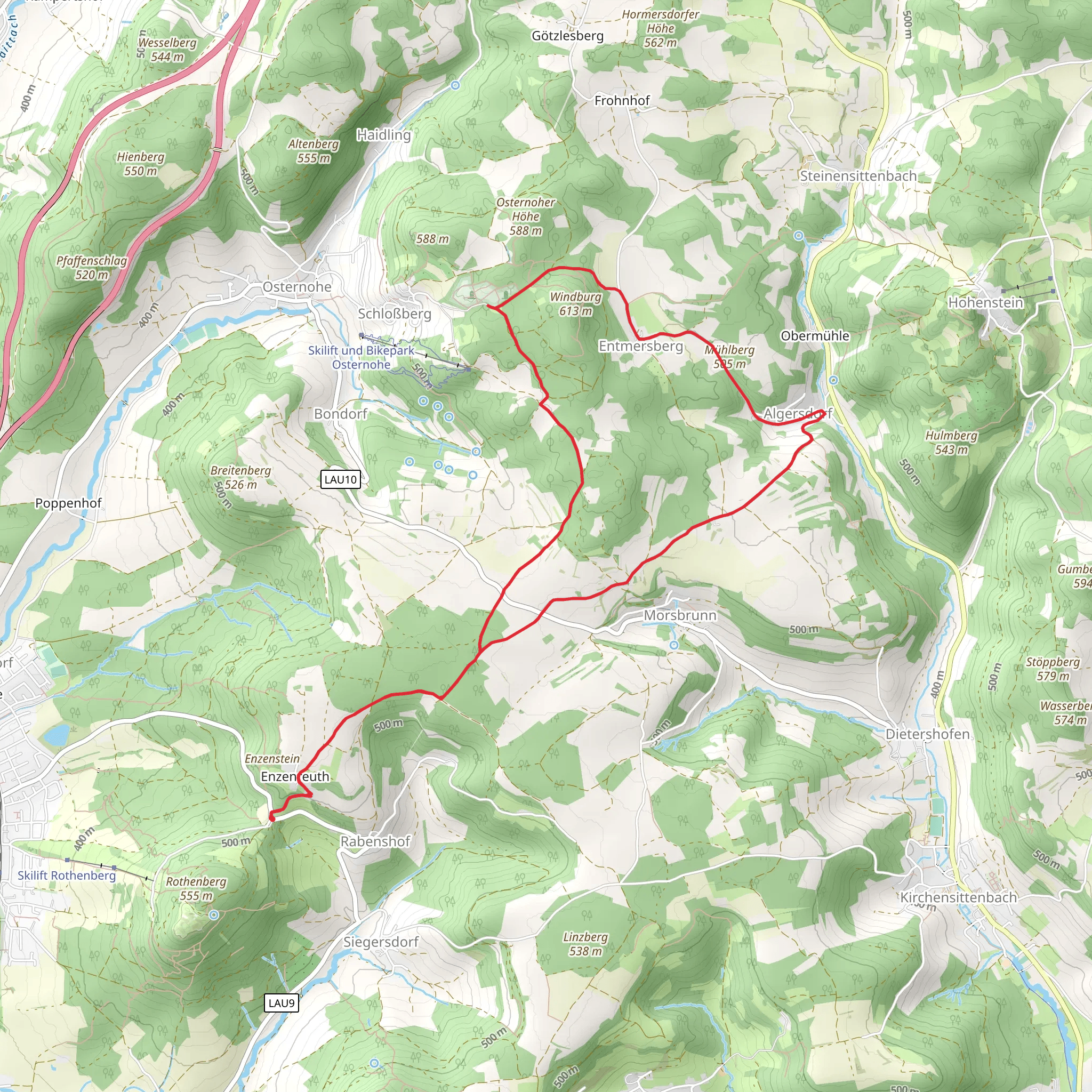 Schlossberg via Blaustrich and Rundweg Osternohe mobile static map