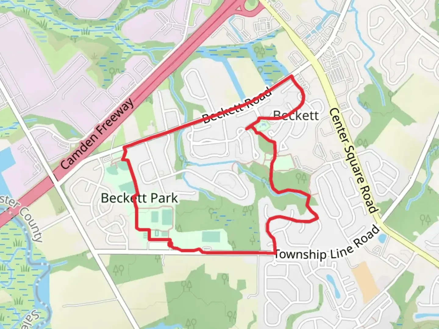 An image depicting the trail Beckett Park Loop and its surrounding area.