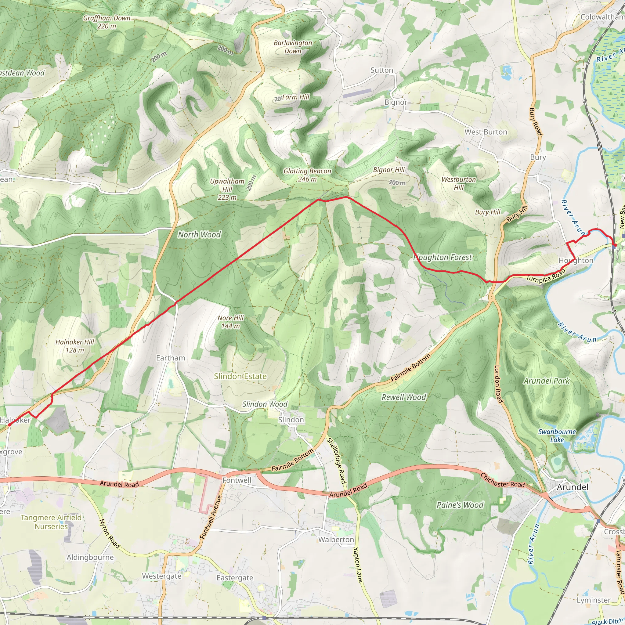Houghton Forest and North Wood via Mill Lane mobile static map