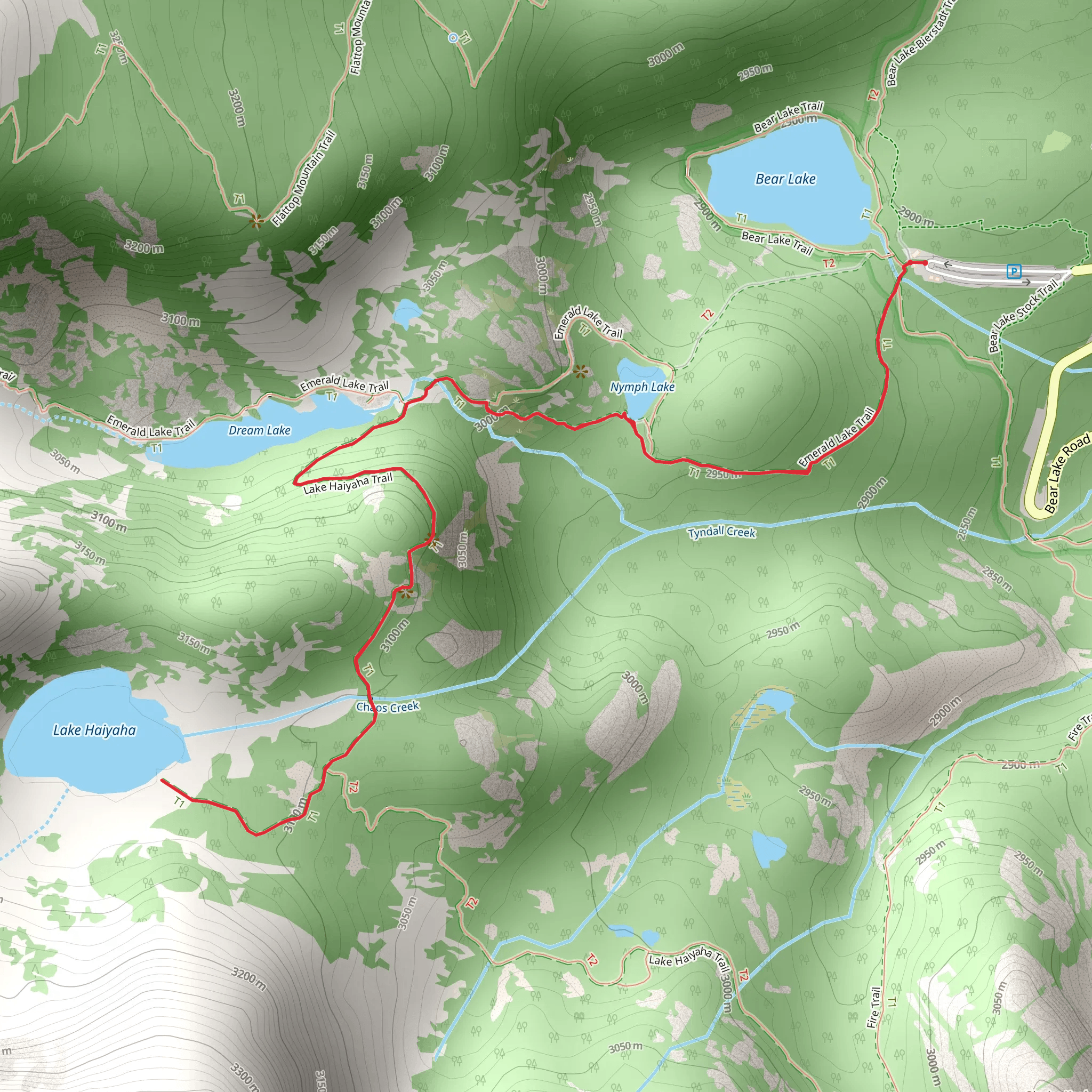 Hayiaha Lake, Dream Lake and Nymph Lake Trail mobile static map