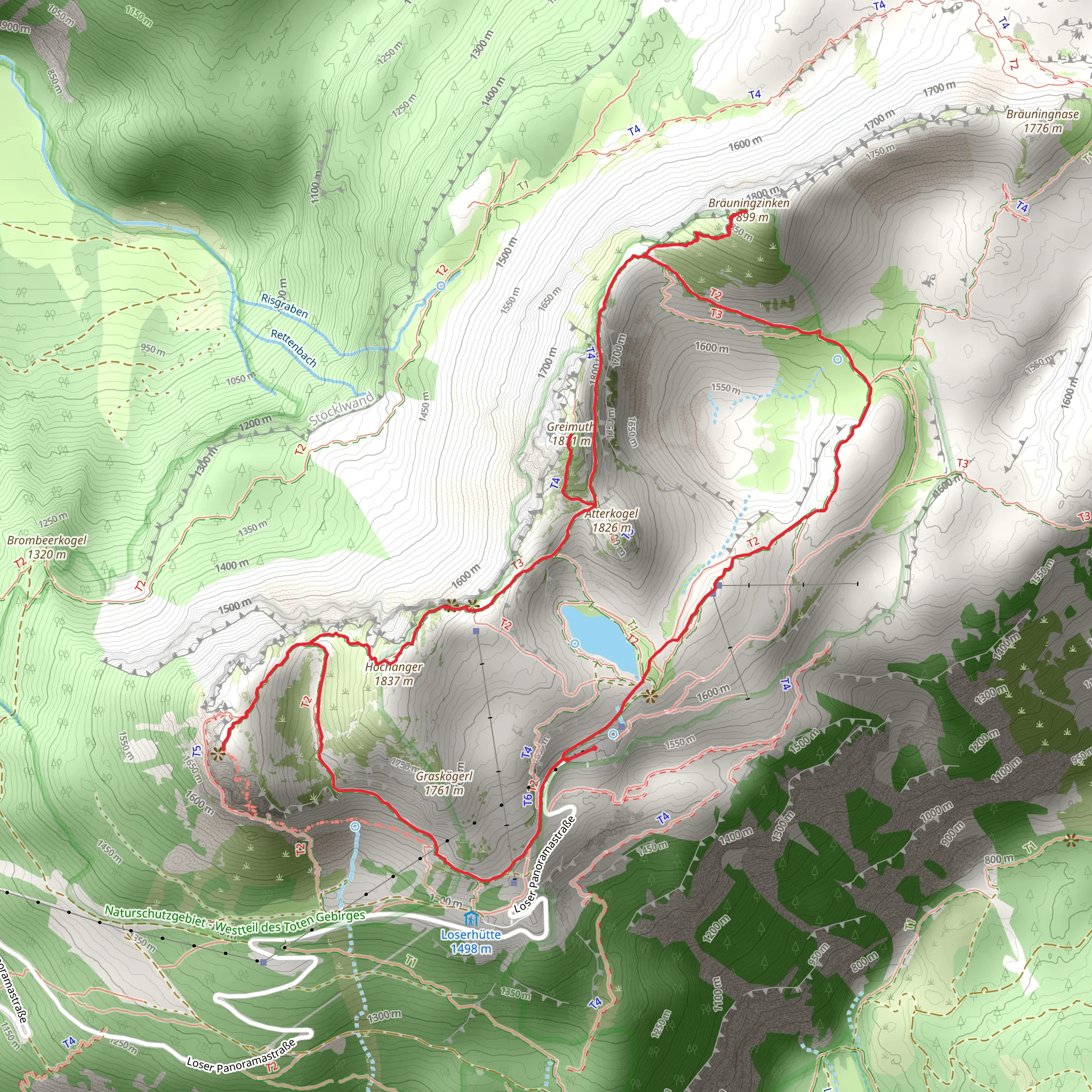 Loser and Bräuning Zinken Peak Loop Trail mobile static map