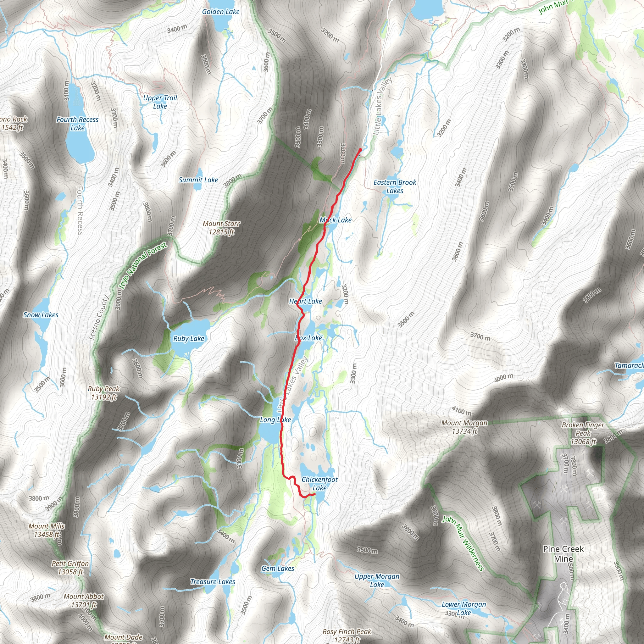 Chickenfoot Lake via Little Lakes Valley Trail mobile static map