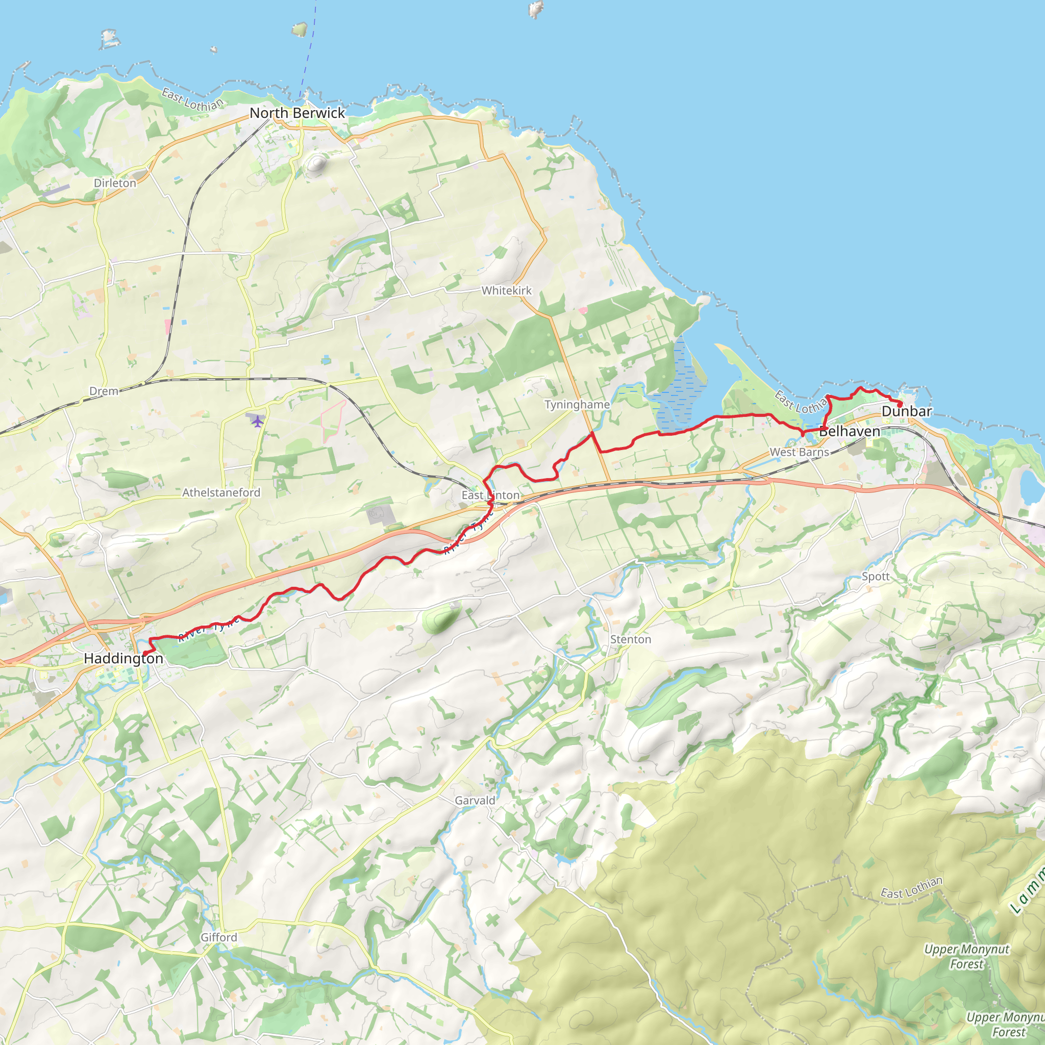 Dunbar to Haddington mobile static map
