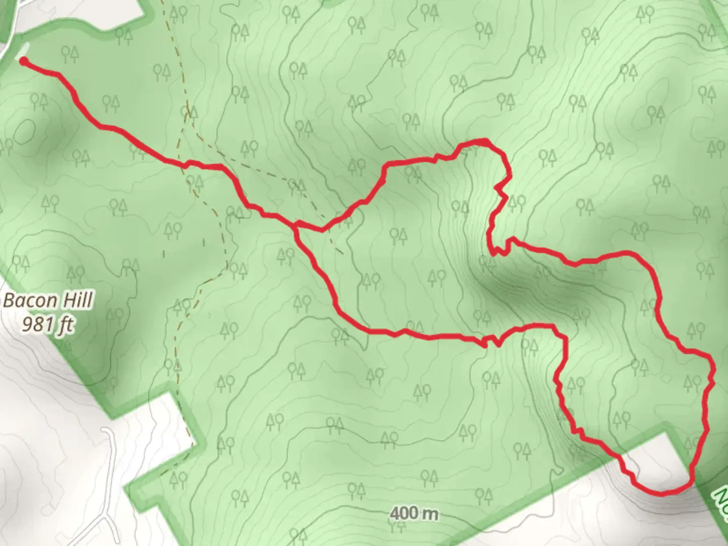 An image depicting the trail Long Mountain Loop and its surrounding area.