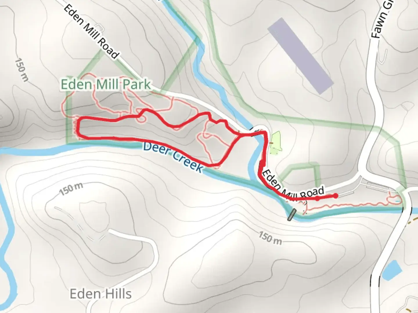 An image depicting the trail Eden Mills Park and Deer Creek Loop and its surrounding area.