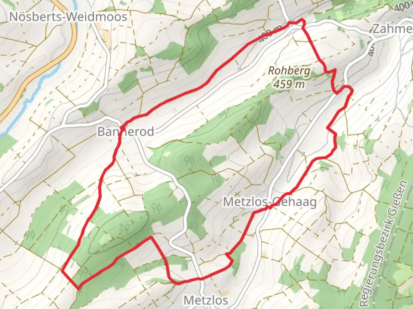 An image depicting the trail Moosbach Lueder and Steigertal Rundwanderweg and its surrounding area.