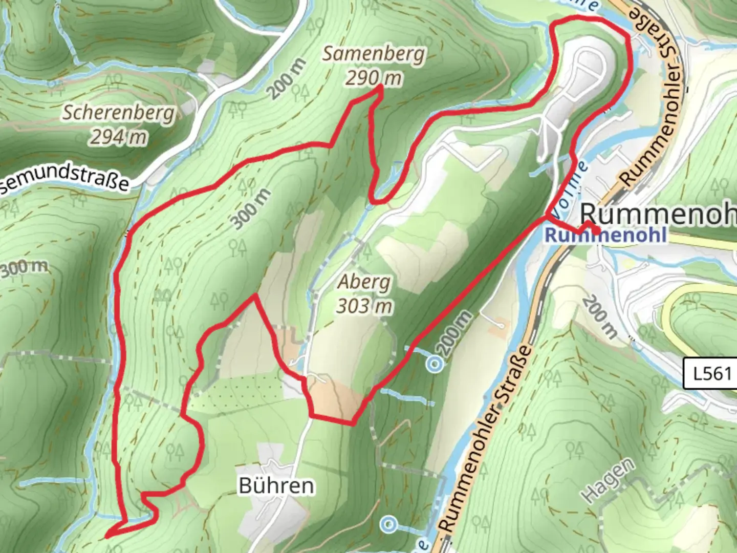 An image depicting the trail Reckhammerweg Loop and its surrounding area.