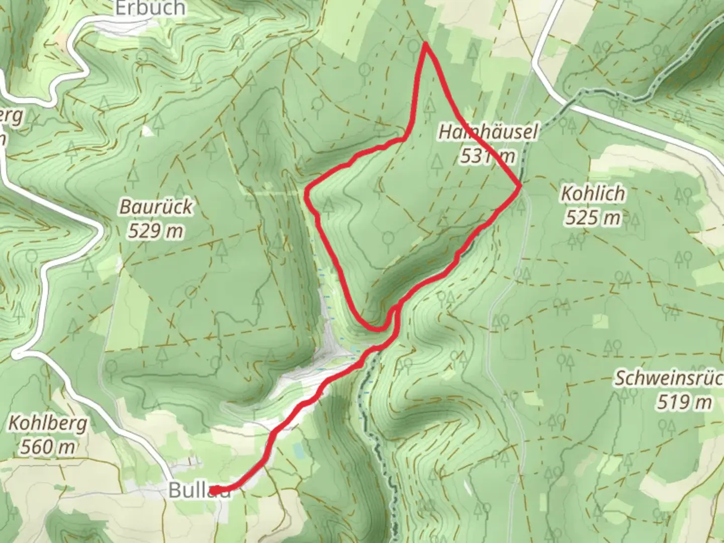 An image depicting the trail Rundwanderweg Bullau 1 and its surrounding area.