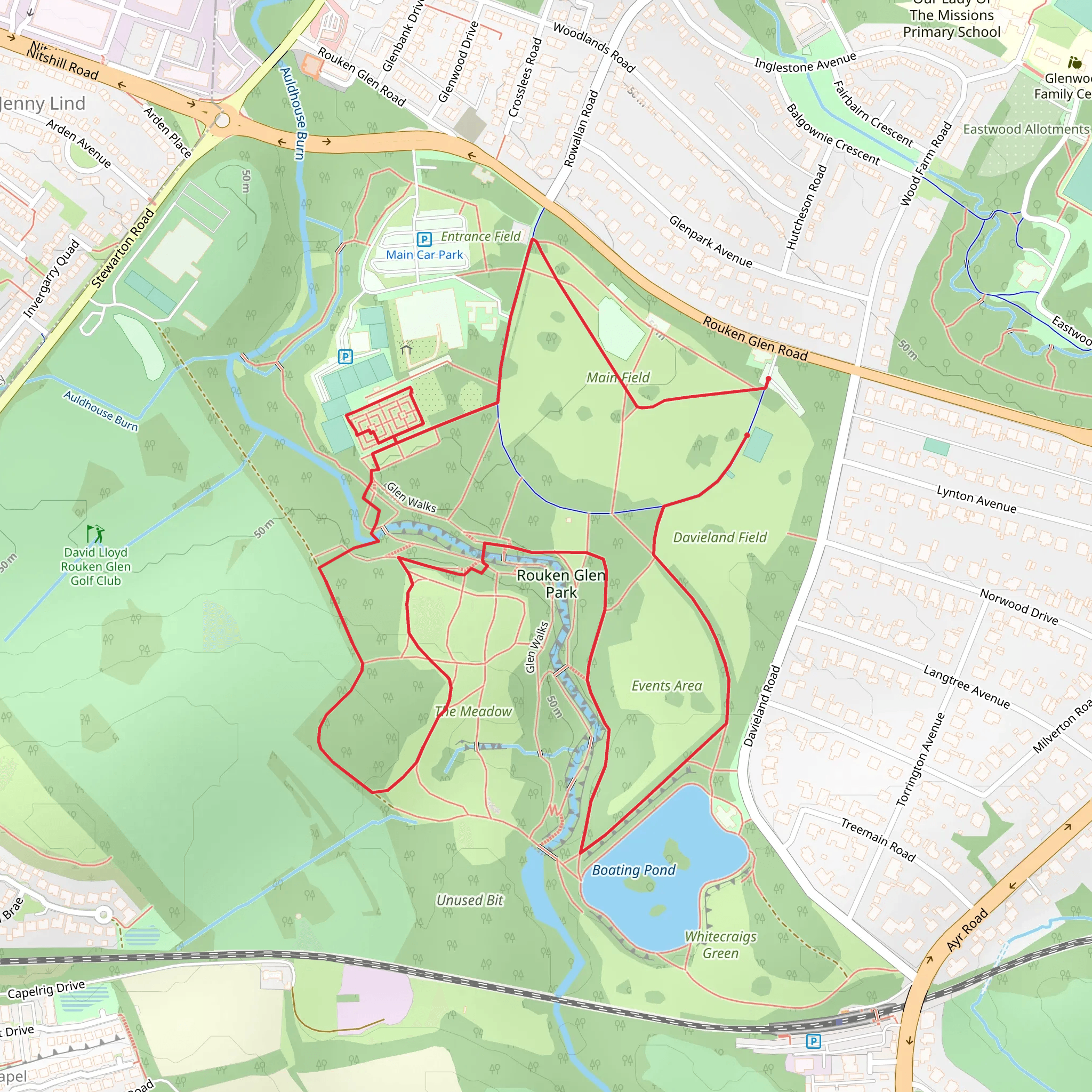 Rouken Glen Park Loop mobile static map