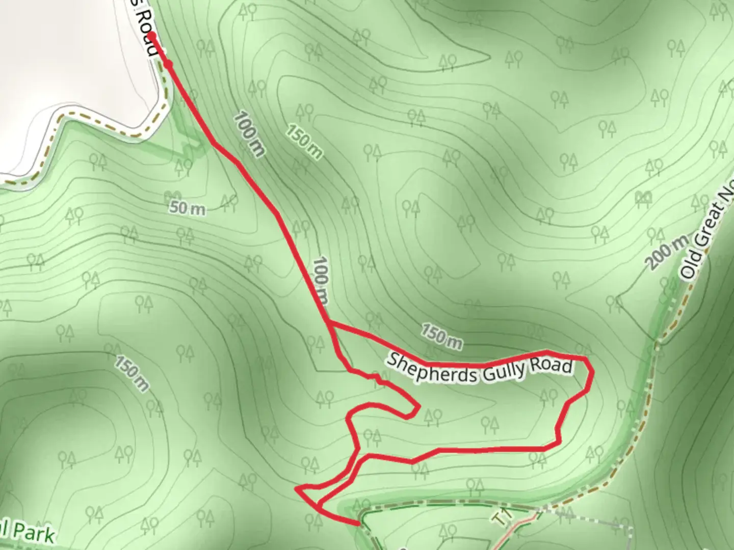 An image depicting the trail Shepherds Gully Circuit and its surrounding area.