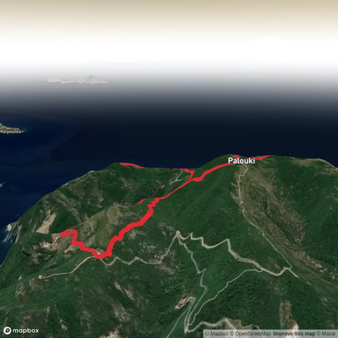 An image depicting the trail Aghia Varvara Monastery, Taxiarchon Monastery and Palouki Peak Loop and its surrounding area.