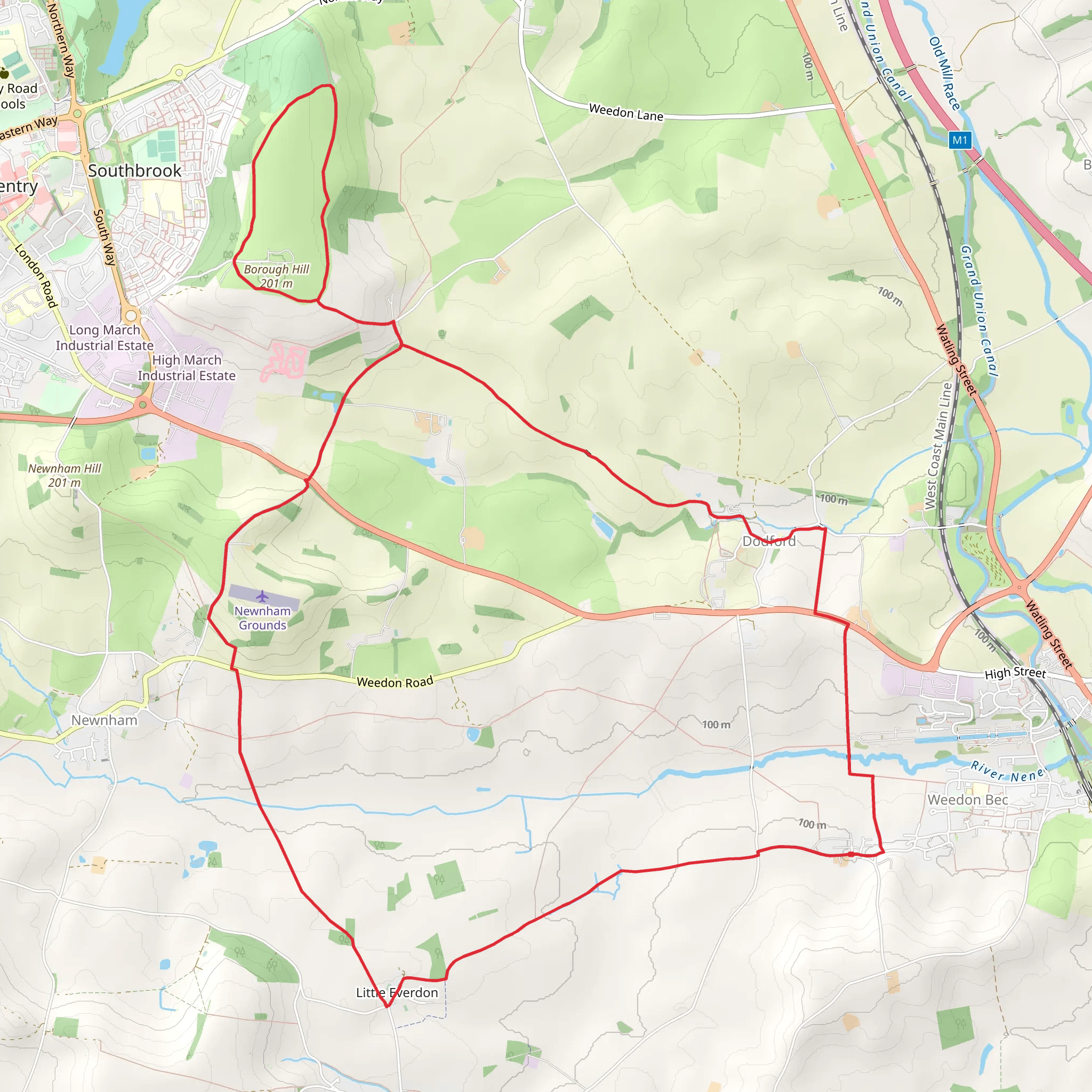 Weedon Bec to Little Everdon and Borough Hill Loop mobile static map