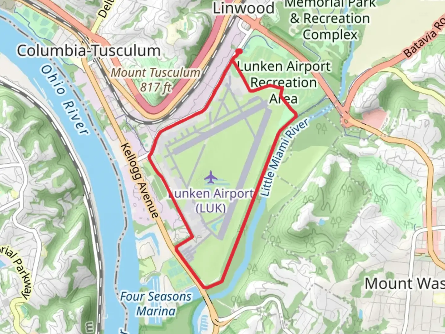 An image depicting the trail Lunken Loop and its surrounding area.