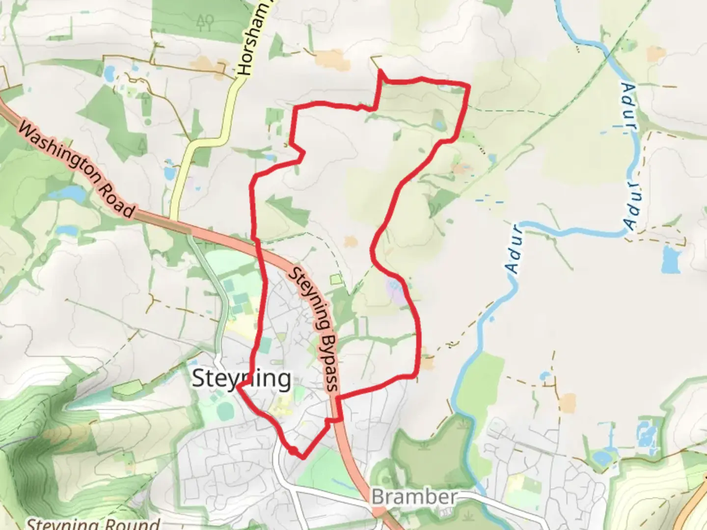 An image depicting the trail Steyning Loop - North and its surrounding area.