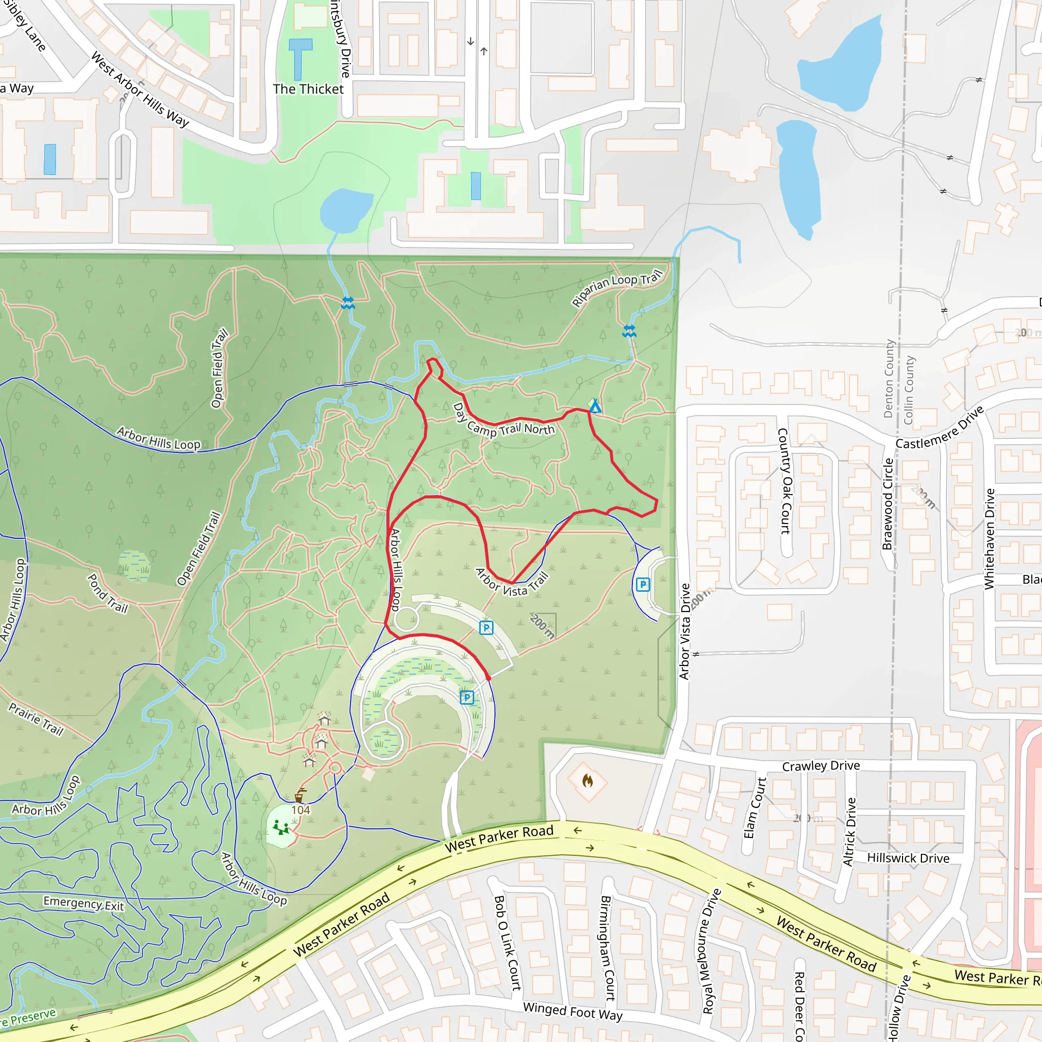 Arbor Vista, Day Camp - North and Arbor Hills Loop Trail mobile static map