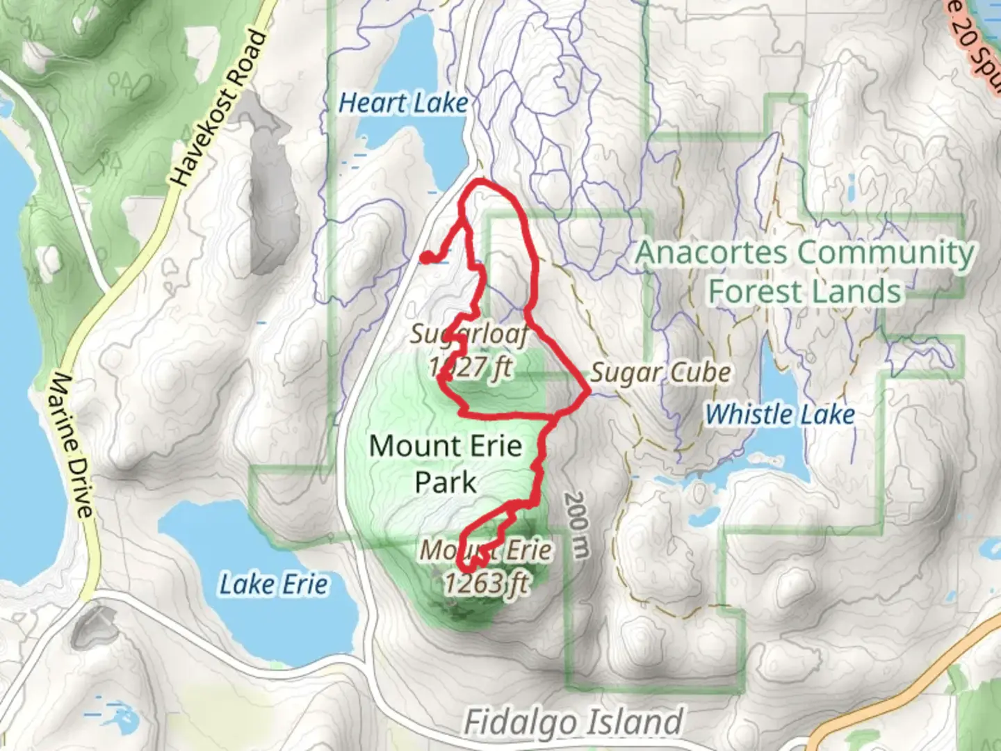 An image depicting the trail Sugarloaf Loop and its surrounding area.