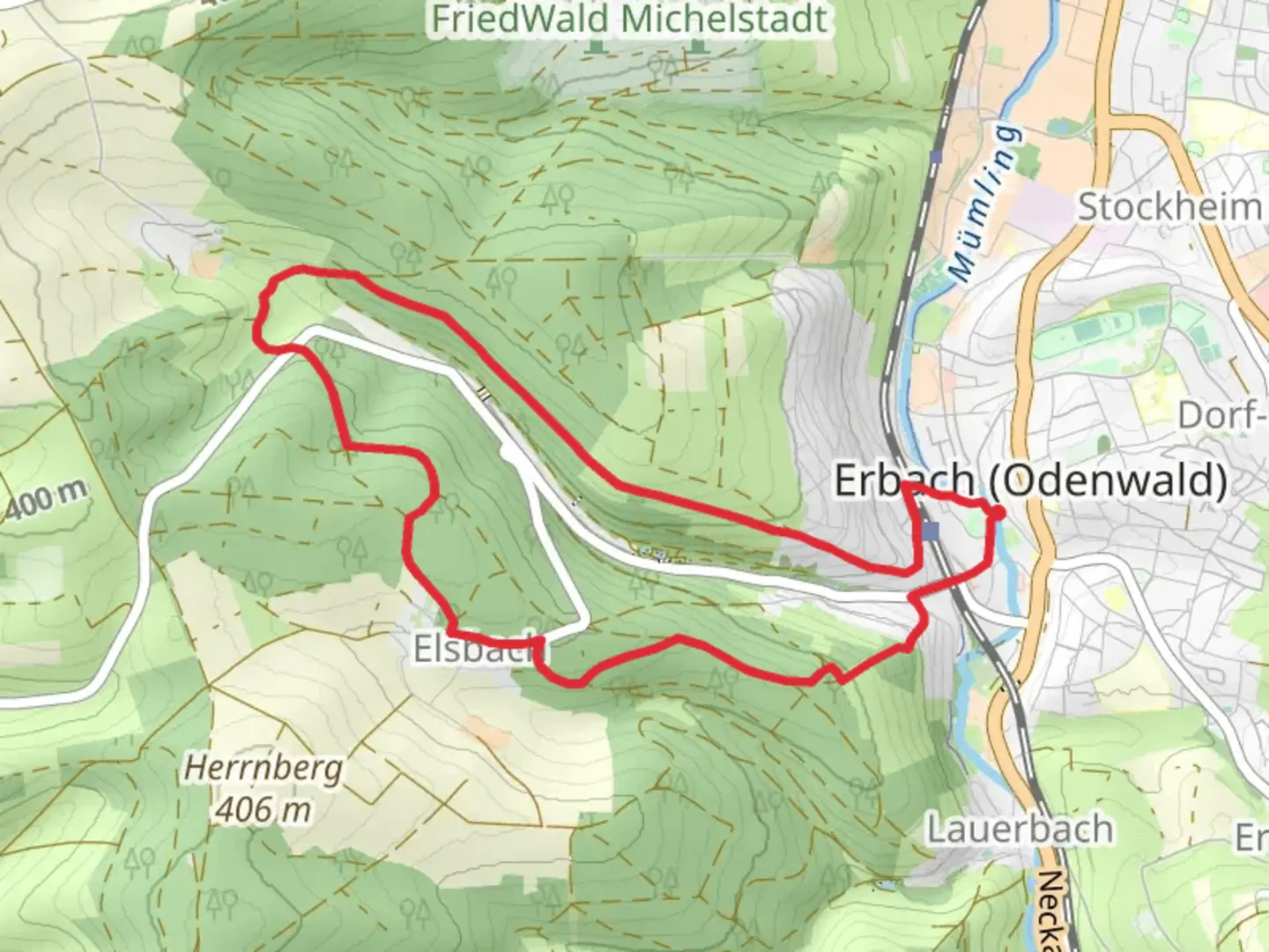 An image depicting the trail Rundwanderweg Erbach 1 and its surrounding area.