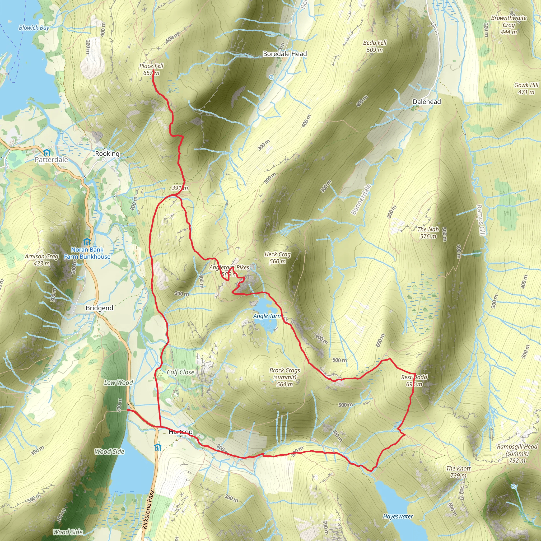 Rest Dodd, Angletarn Pikes and Place Fell Loop via Brothers Water mobile static map