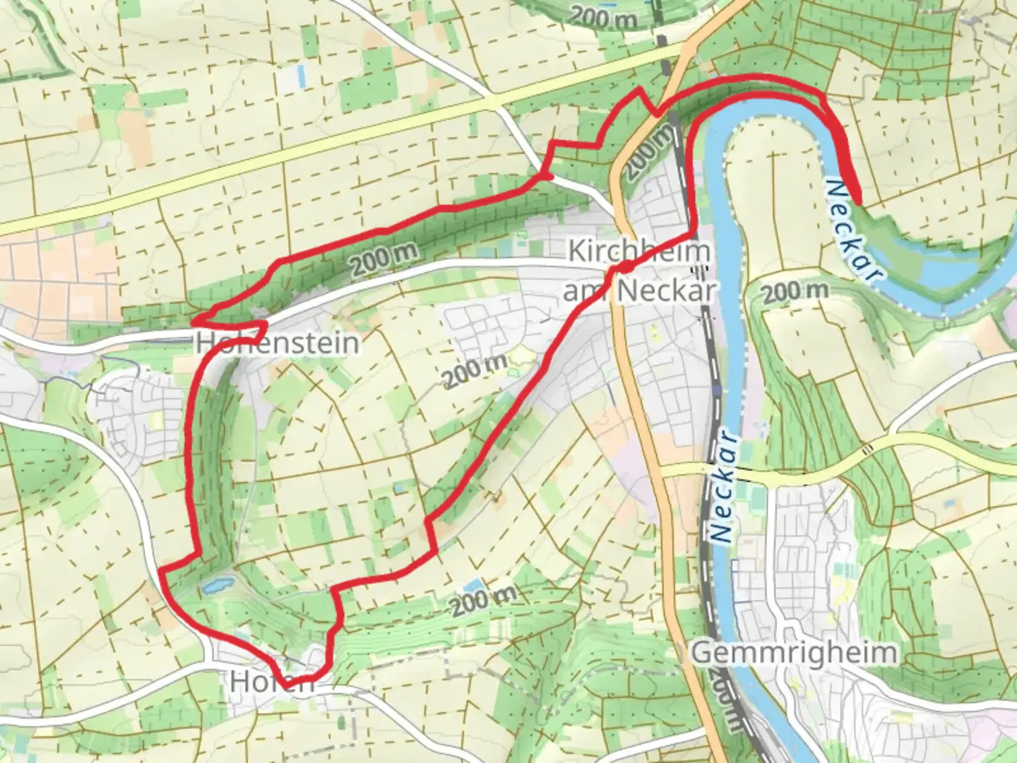 An image depicting the trail Neckar via Weinterrassen and its surrounding area.
