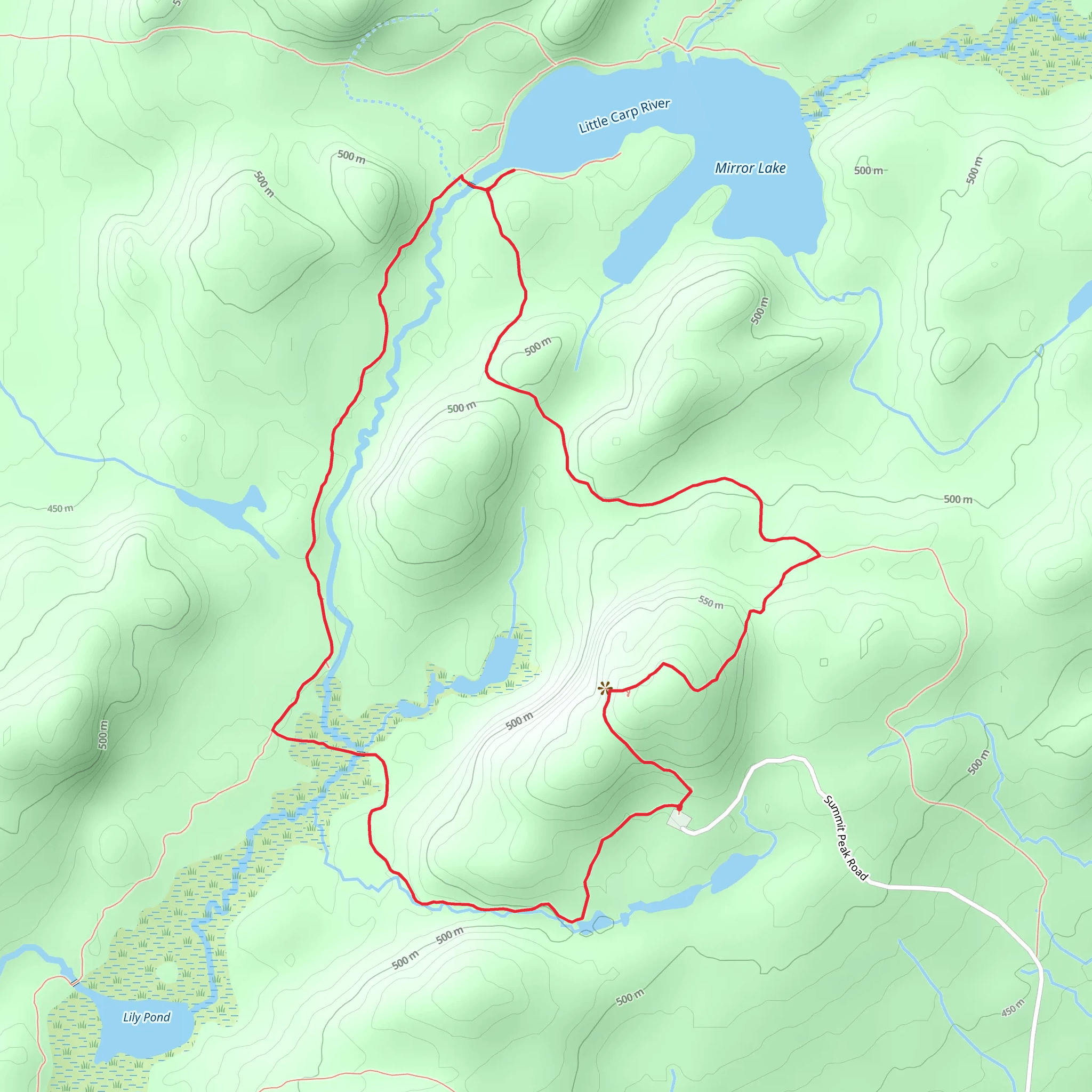 Summit Peak, Mirror Lake via Little Carp River Trail and Beaver Creek Trail Loop mobile static map