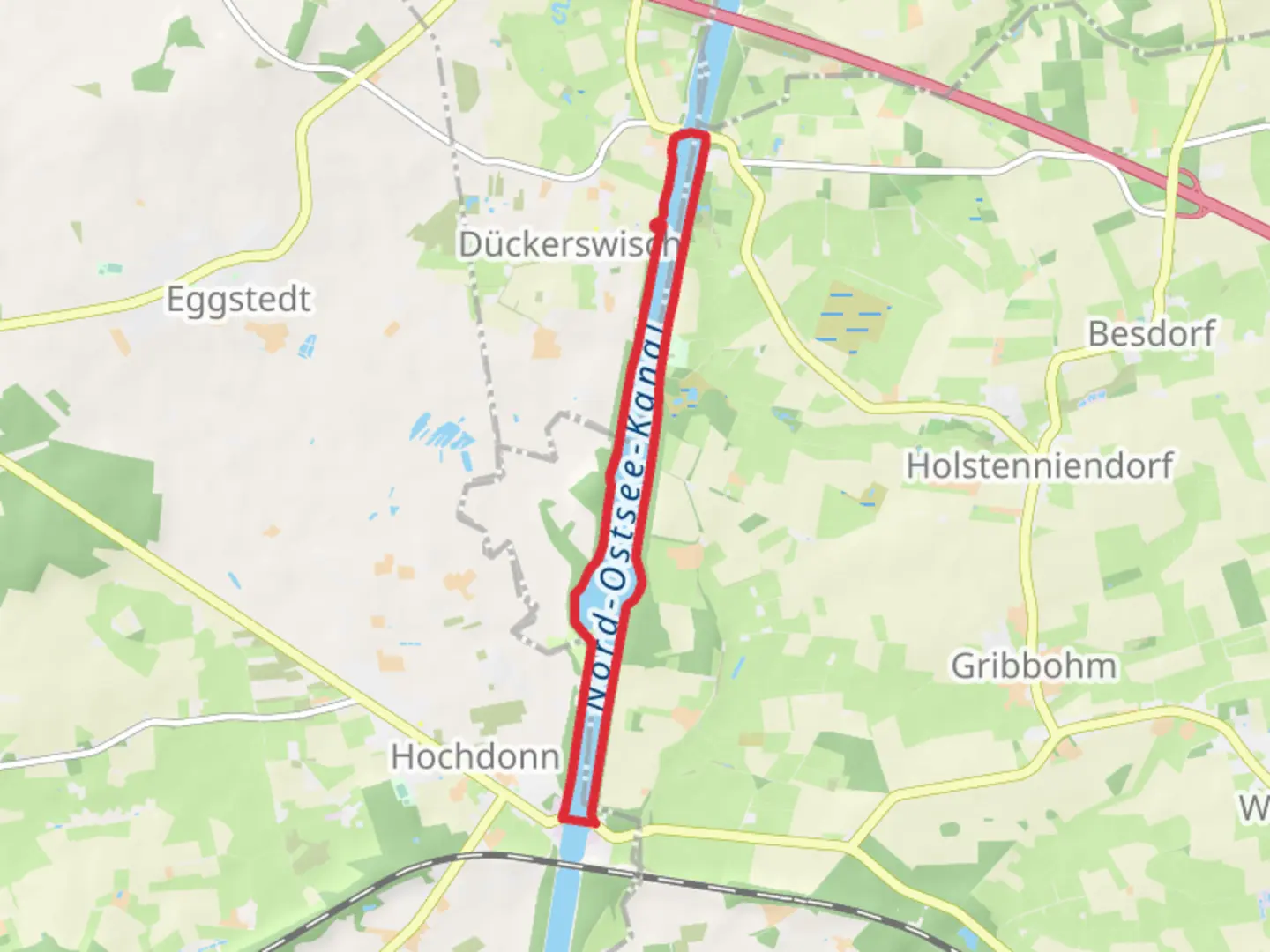 An image depicting the trail Nord Ostsee Kanal via Wanderweg 3 and its surrounding area.