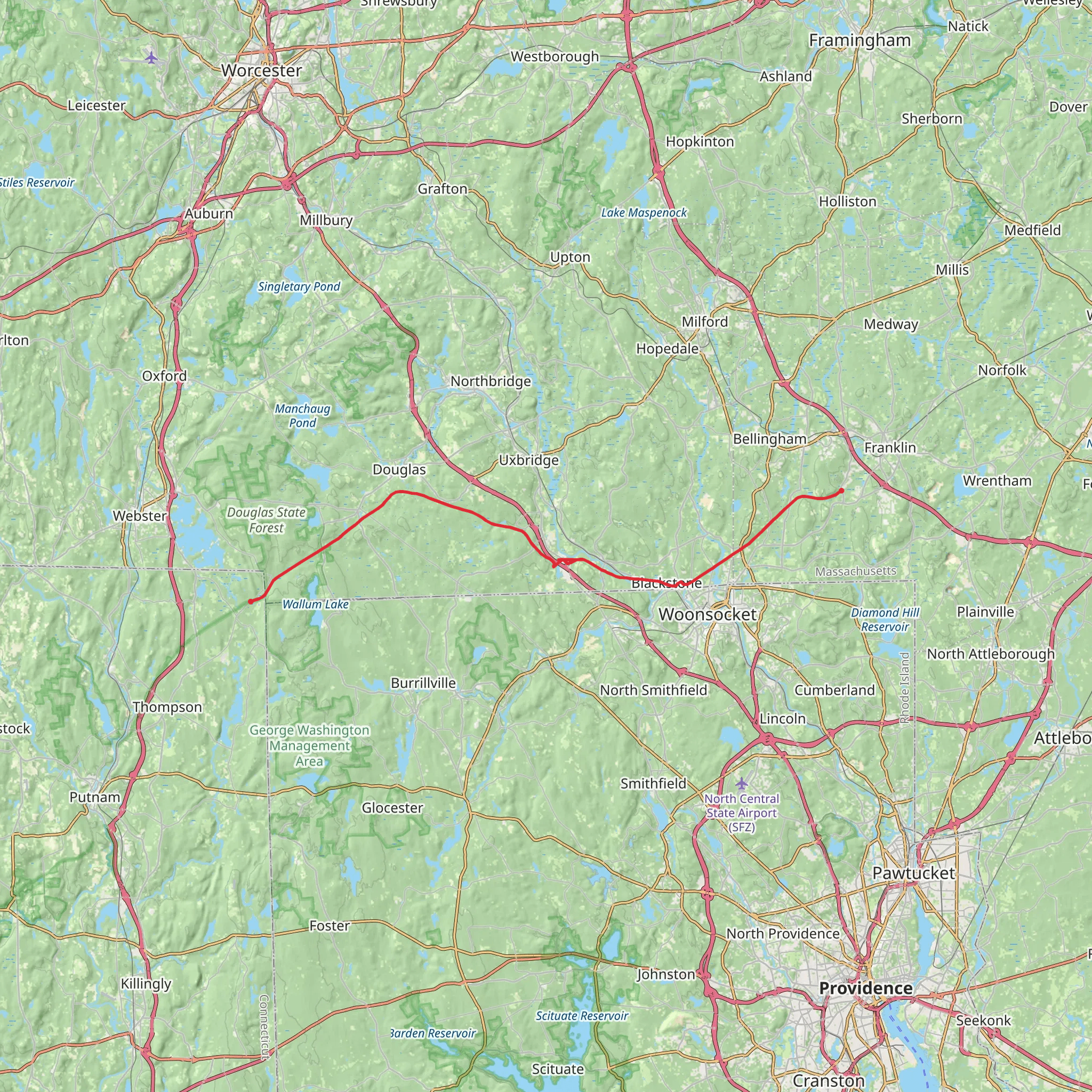 Southern New England Trunkline Trail mobile static map