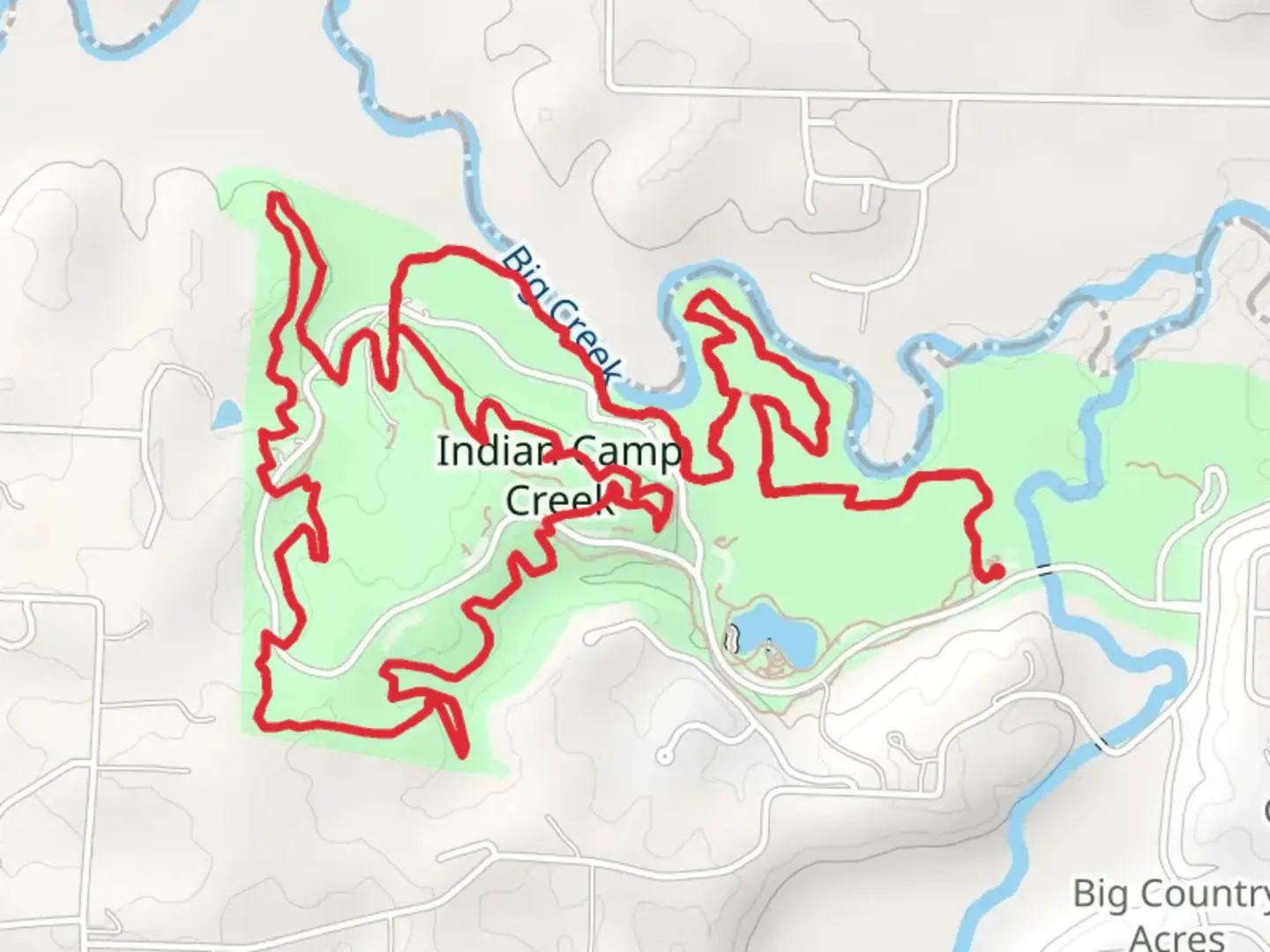 An image depicting the trail Big Creek - Indian Camp Creek Loop and its surrounding area.